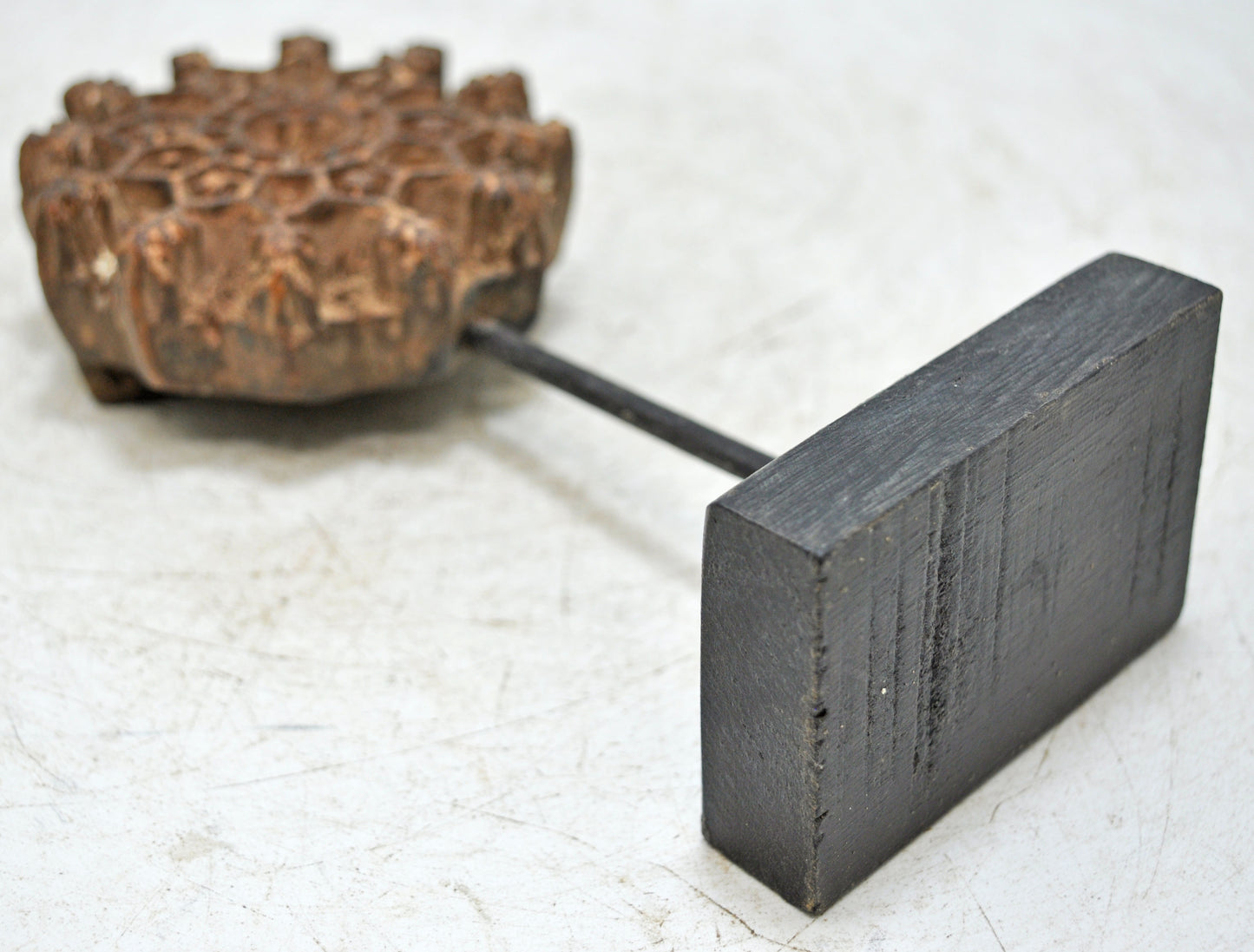 Antique Wooden Textile Printing Block on Stand Original Old Hand Carved