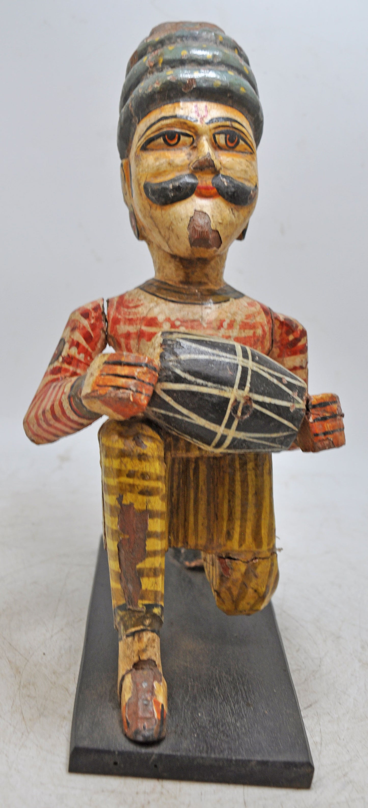 Vintage Wooden Musician Man Figurine Original Old Hand Carved Painted
