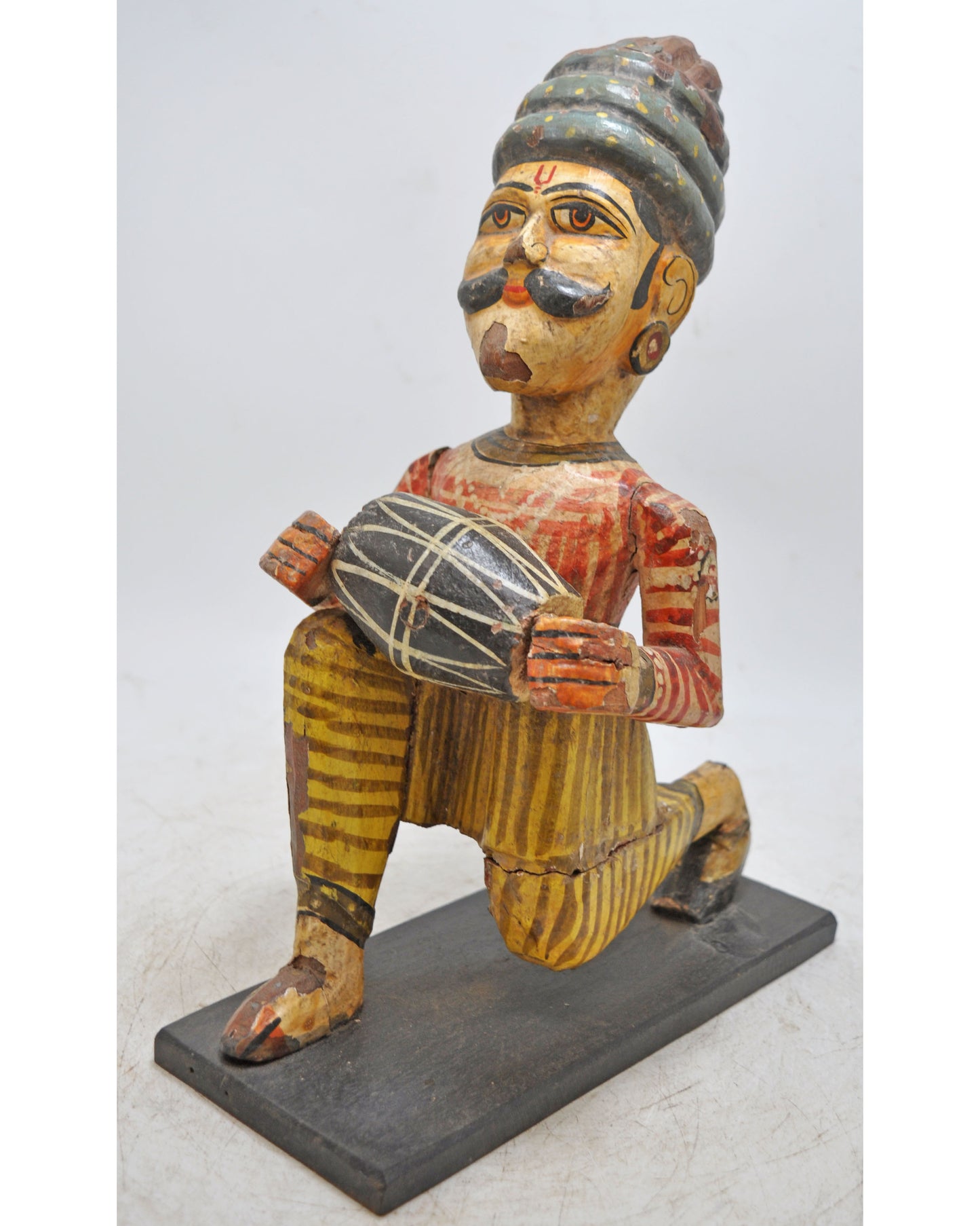 Vintage Wooden Musician Man Figurine Original Old Hand Carved Painted