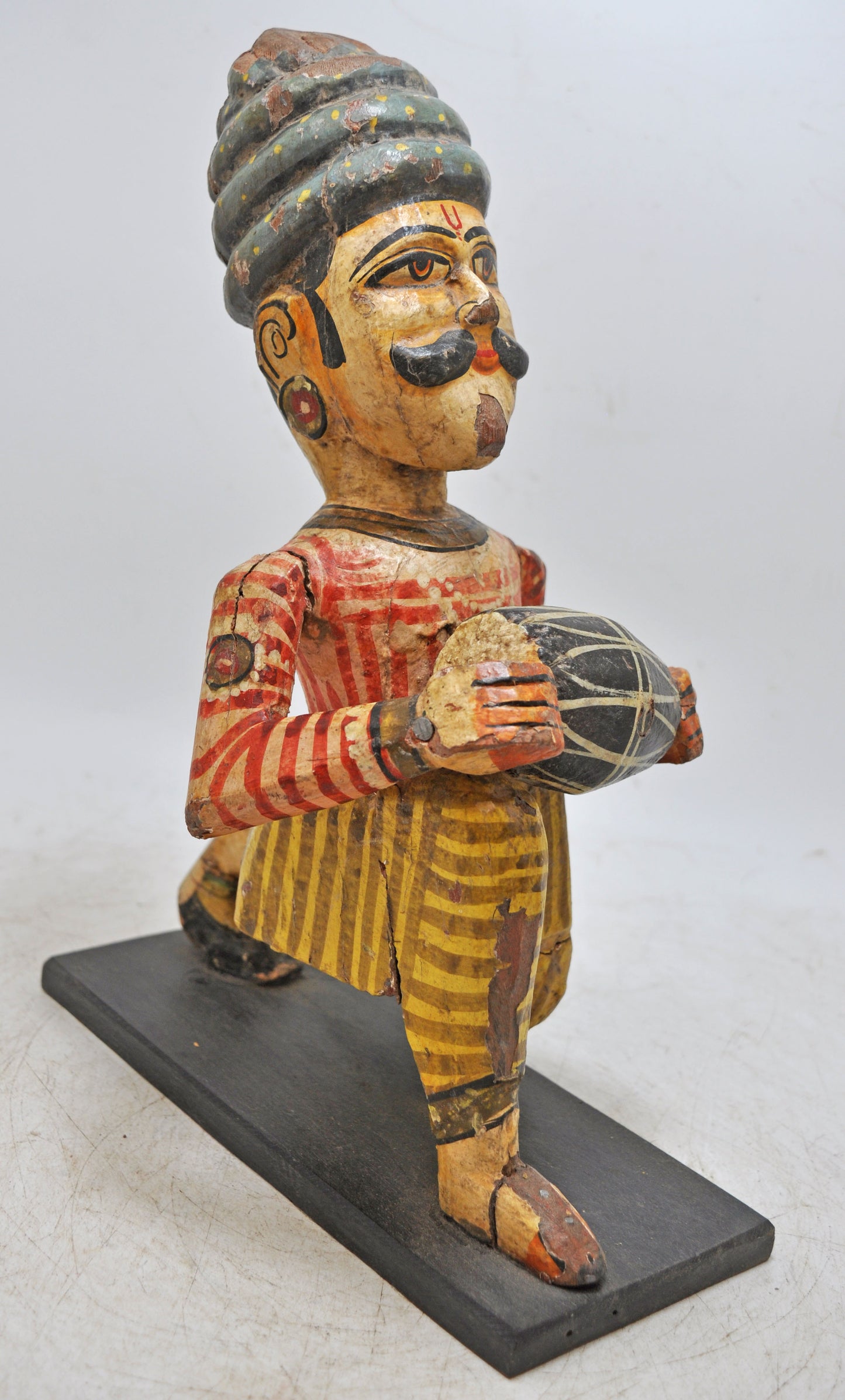 Vintage Wooden Musician Man Figurine Original Old Hand Carved Painted