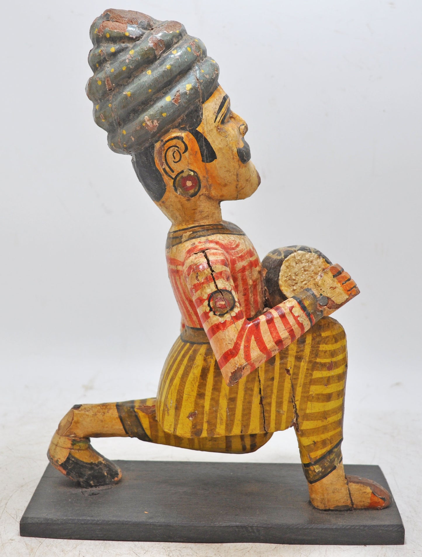 Vintage Wooden Musician Man Figurine Original Old Hand Carved Painted