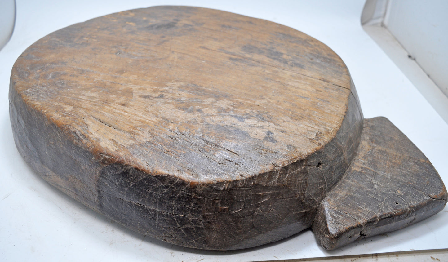 Antique Wooden Large Heavy Parat Bowl With Handles Original Old Hand Carved
