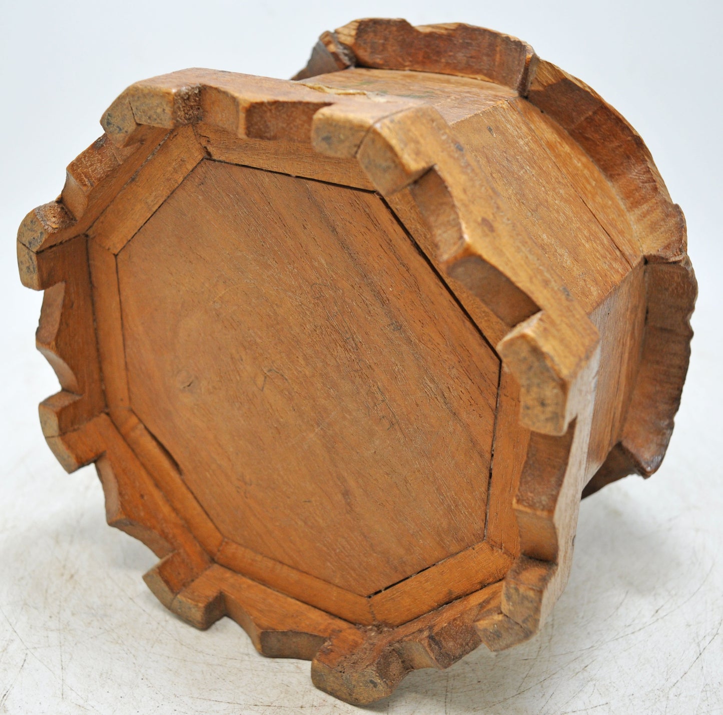 Vintage Wooden Octagonal Dome Shaped Storage Box Original Old Hand Crafted