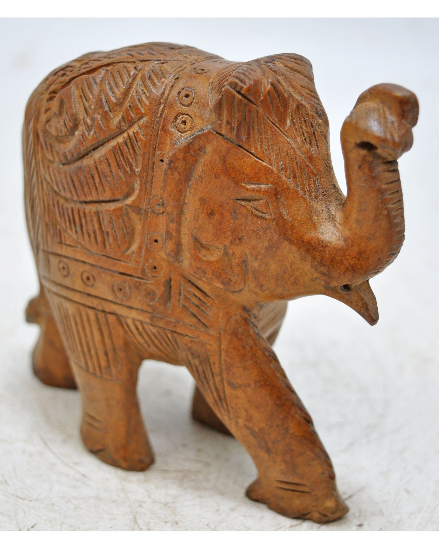 Vintage Wooden Small Elephant Figurine Original Old Fine Hand Carved