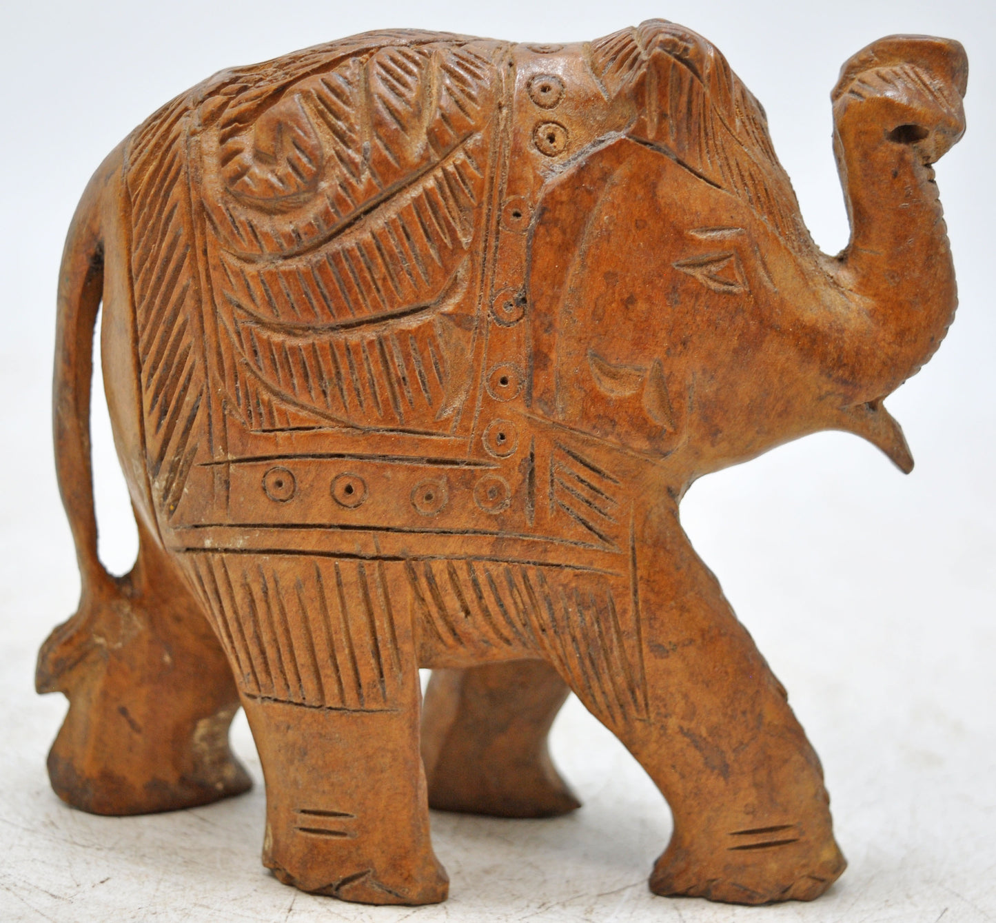 Vintage Wooden Small Elephant Figurine Original Old Fine Hand Carved