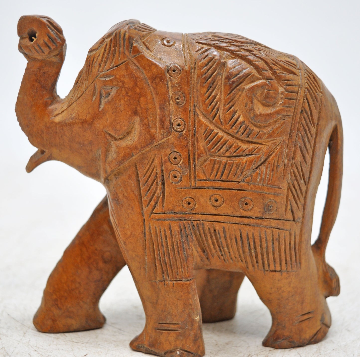 Vintage Wooden Small Elephant Figurine Original Old Fine Hand Carved