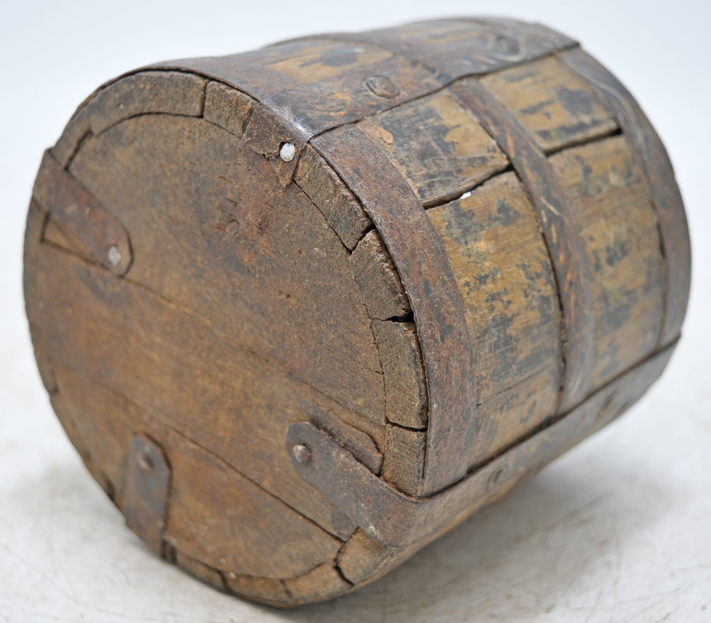 Vintage Wooden Round Grain Measurement Pot Original Old Hand Crafted