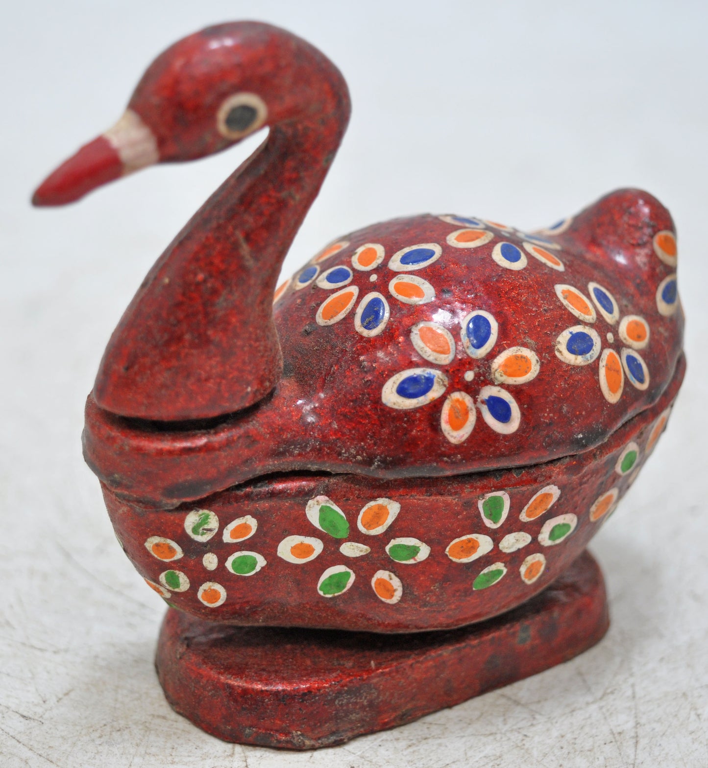 Antique Wooden Bird Shaped Kum Kum Powder Tika Box Original Old Hand Carved Painted