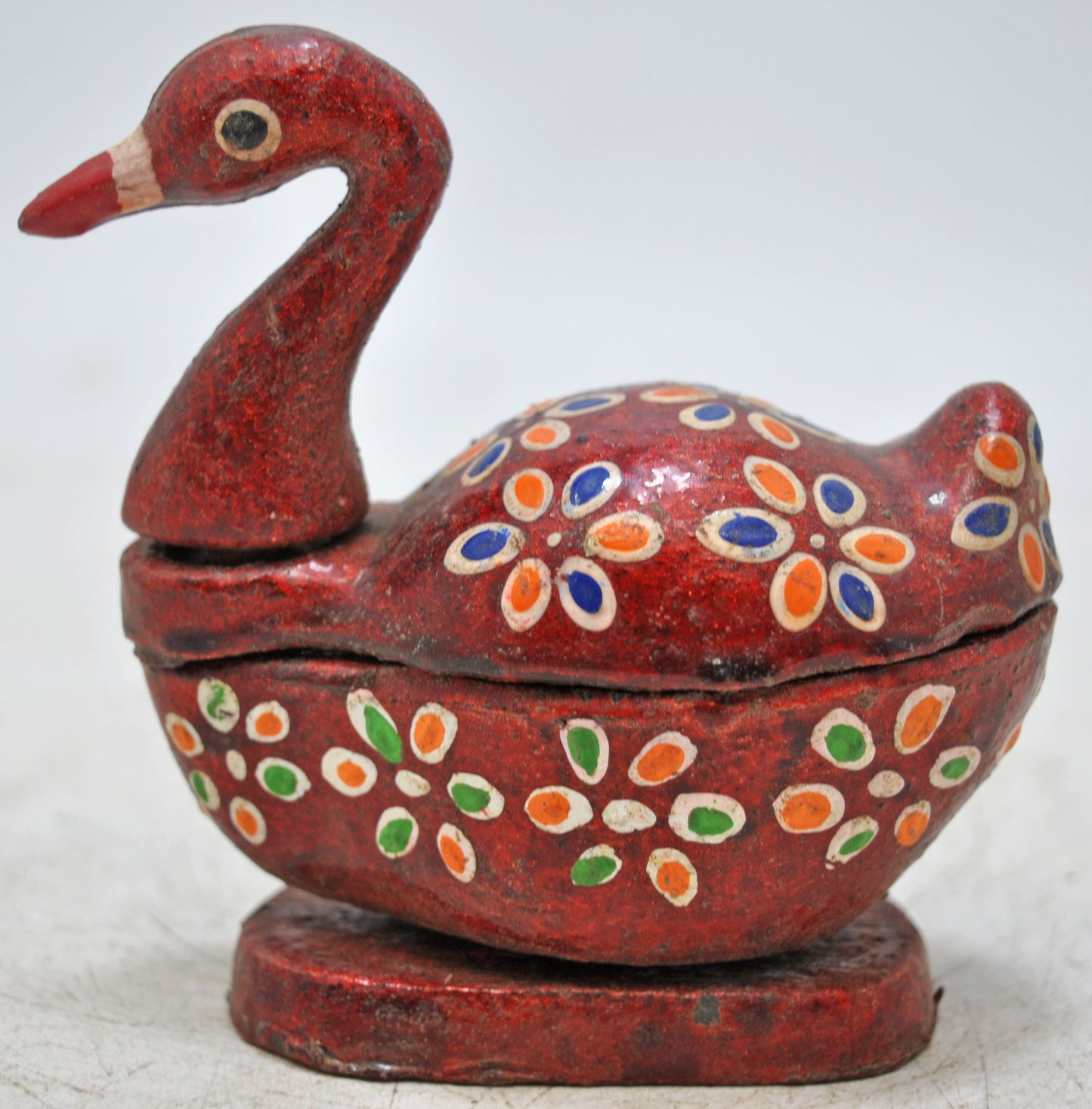 Antique Wooden Bird Shaped Kum Kum Powder Tika Box Original Old Hand Carved Painted
