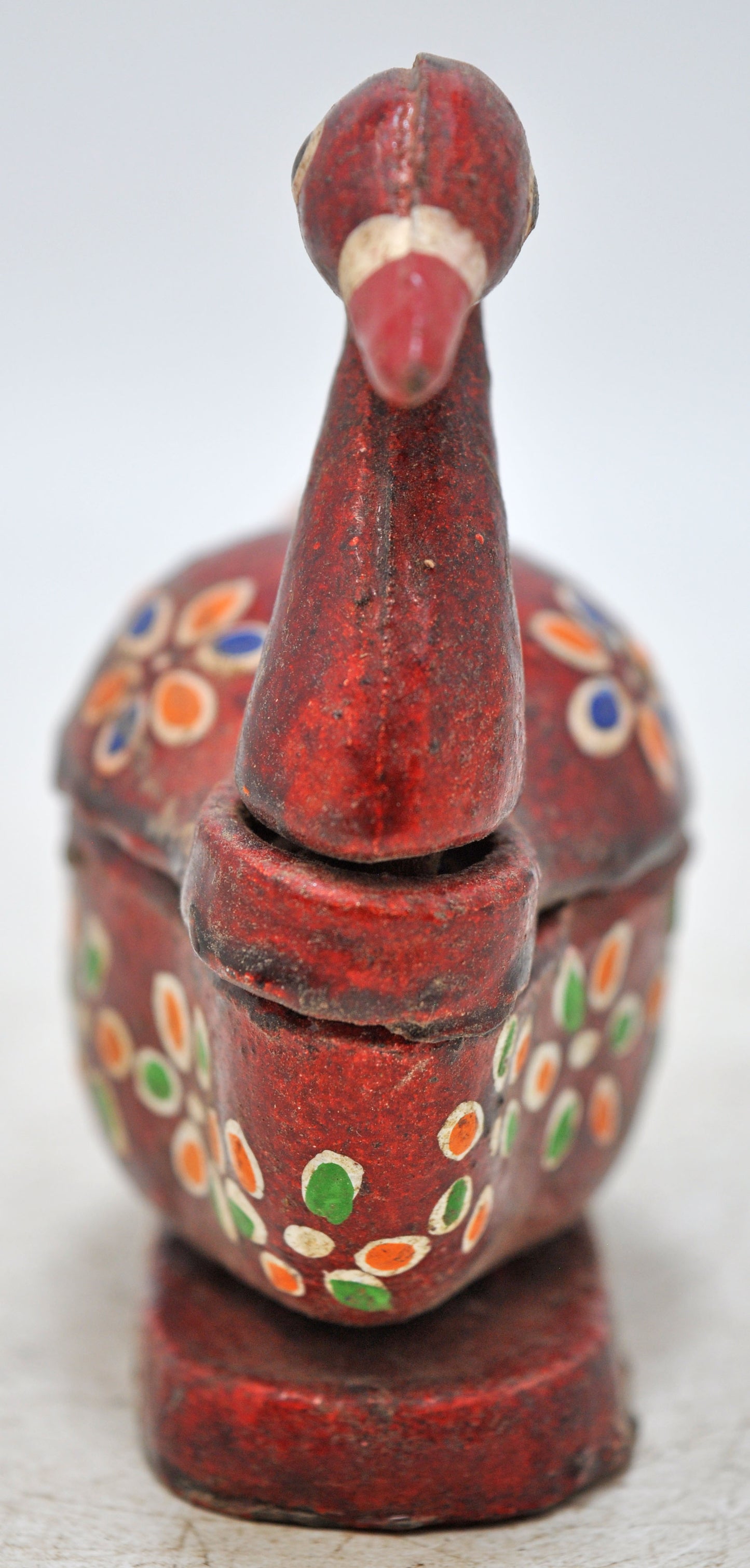 Antique Wooden Bird Shaped Kum Kum Powder Tika Box Original Old Hand Carved Painted