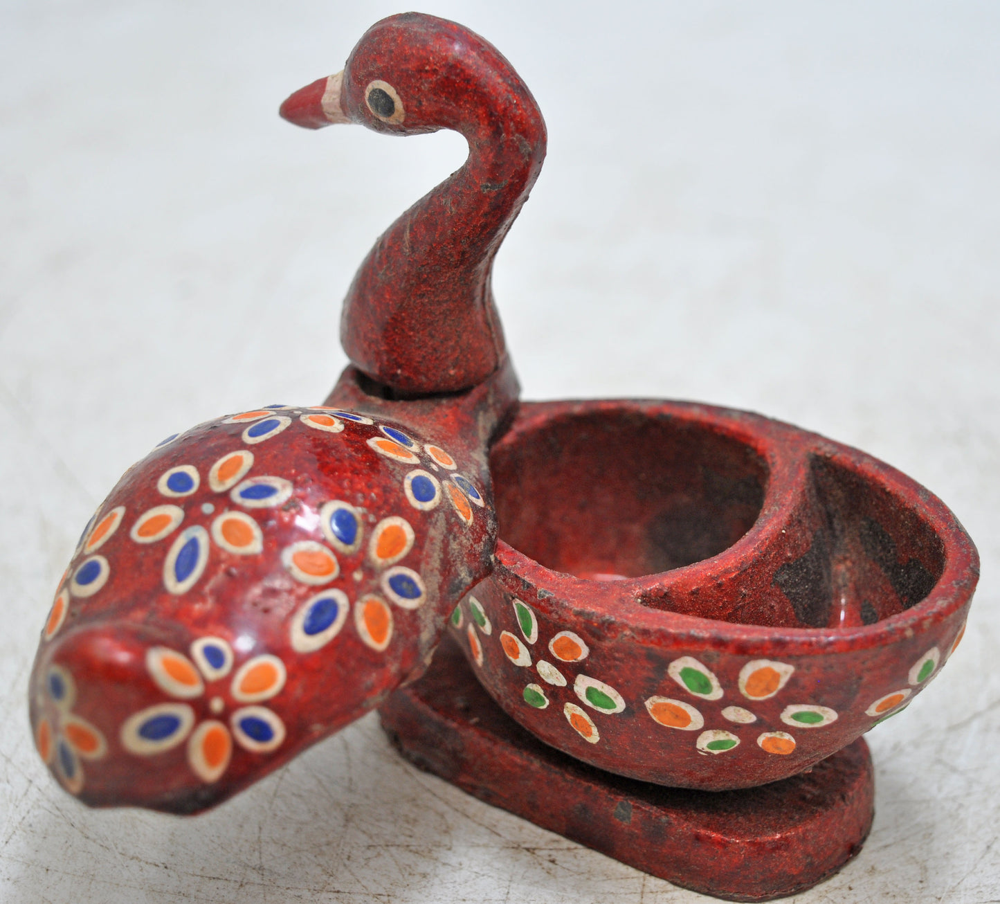 Antique Wooden Bird Shaped Kum Kum Powder Tika Box Original Old Hand Carved Painted