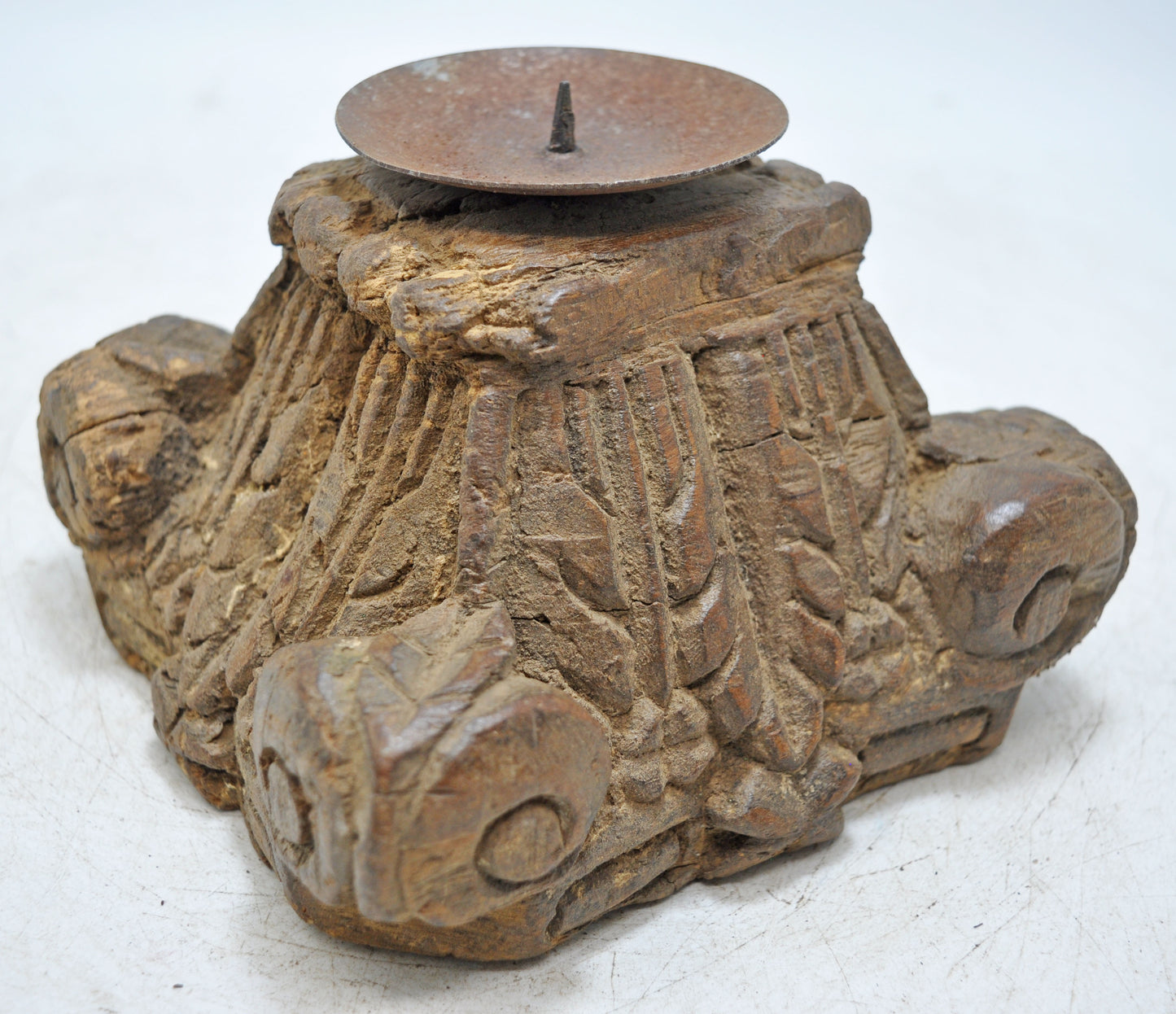 Antique Wooden Carving Block Candle Stand Original Old Hand Crafted