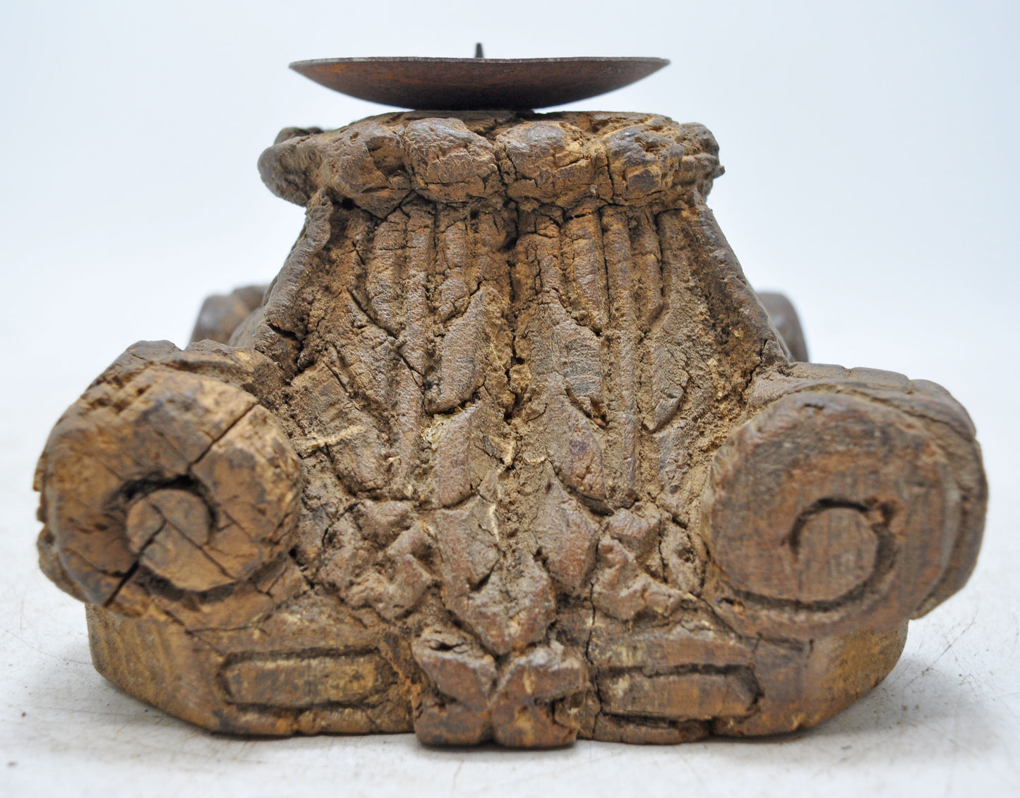 Antique Wooden Carving Block Candle Stand Original Old Hand Crafted