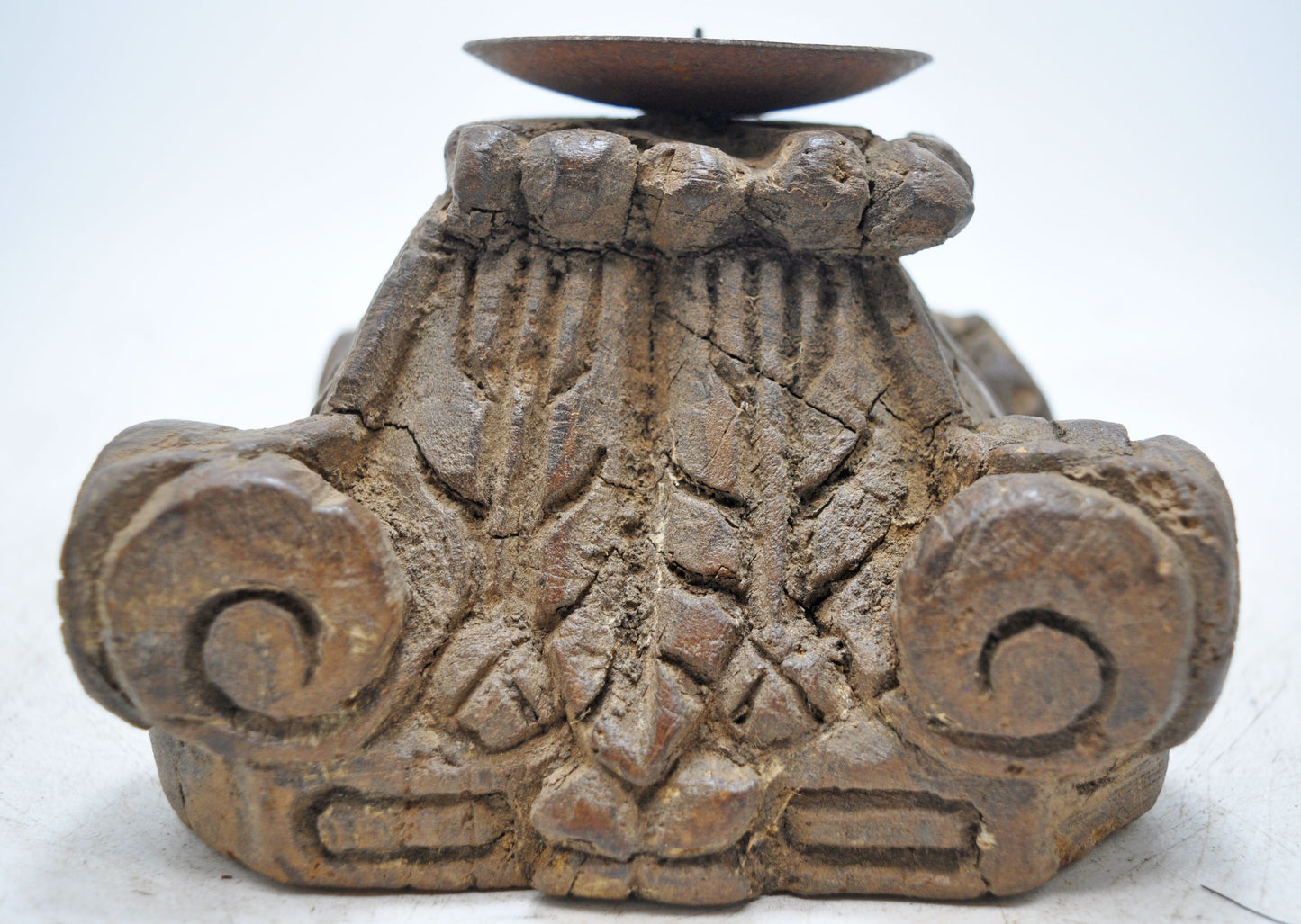 Antique Wooden Carving Block Candle Stand Original Old Hand Crafted