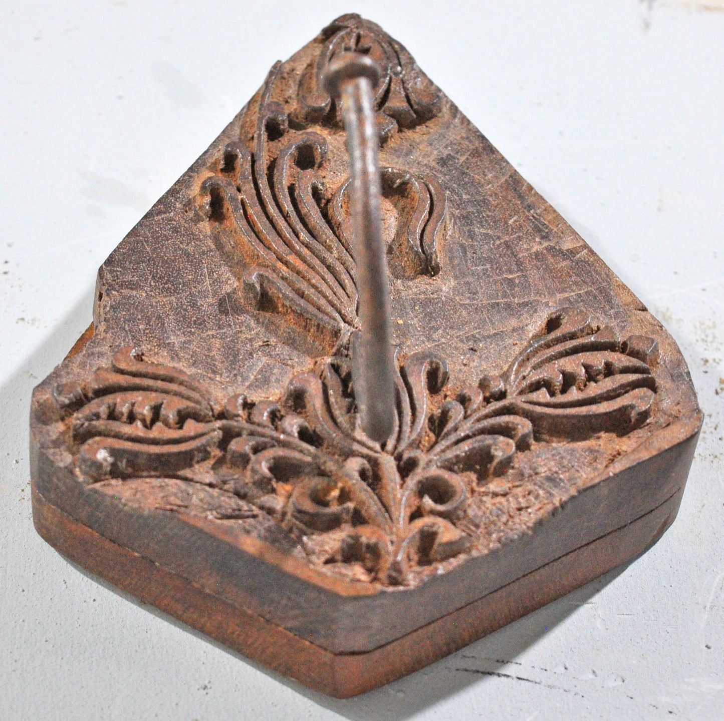 Antique Wooden Textile Printing Block Hook Hanger Original Old Hand Carved