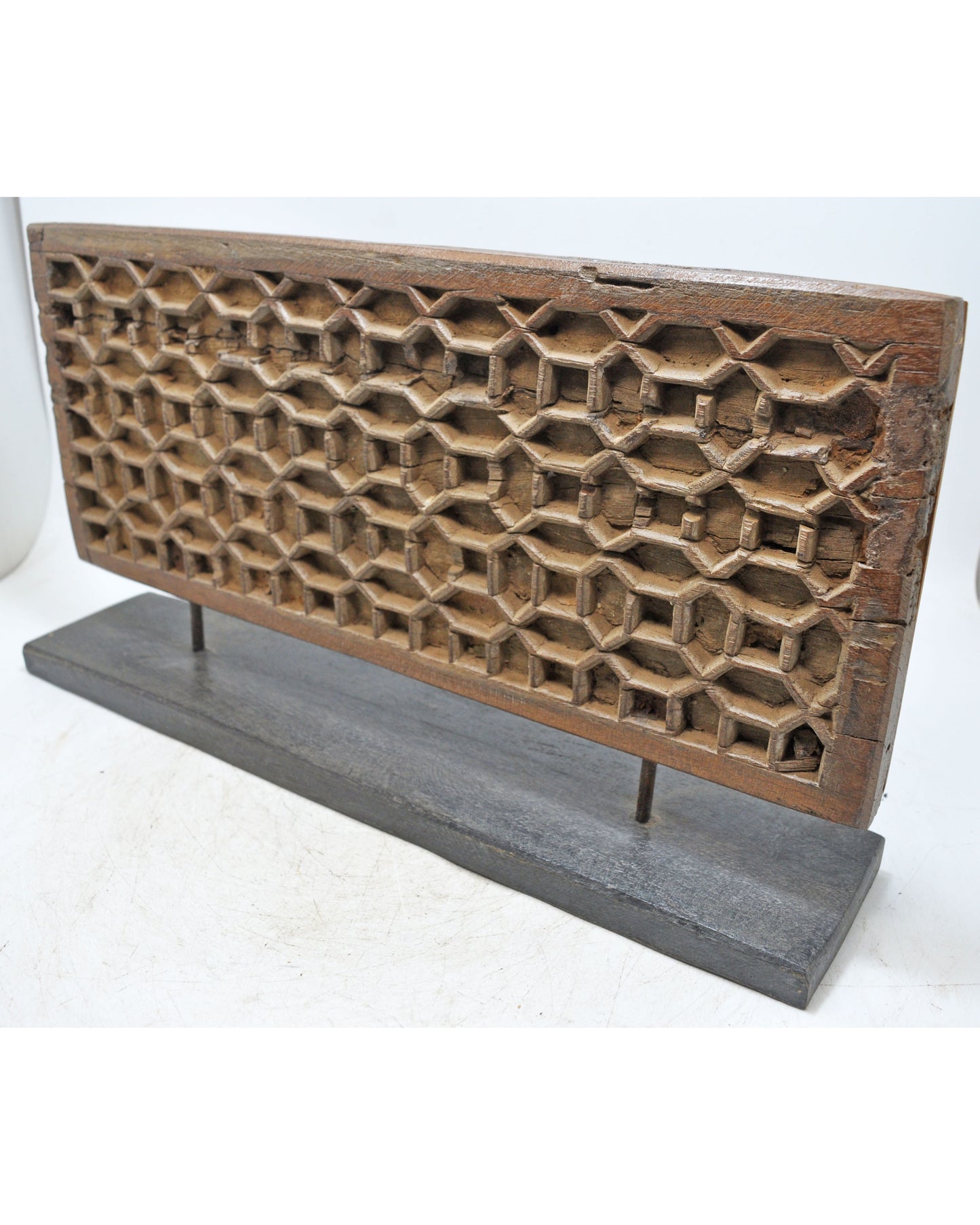 Antique Wooden Geometrical Carving Decorative Panel Original Old Fine Hand Carved