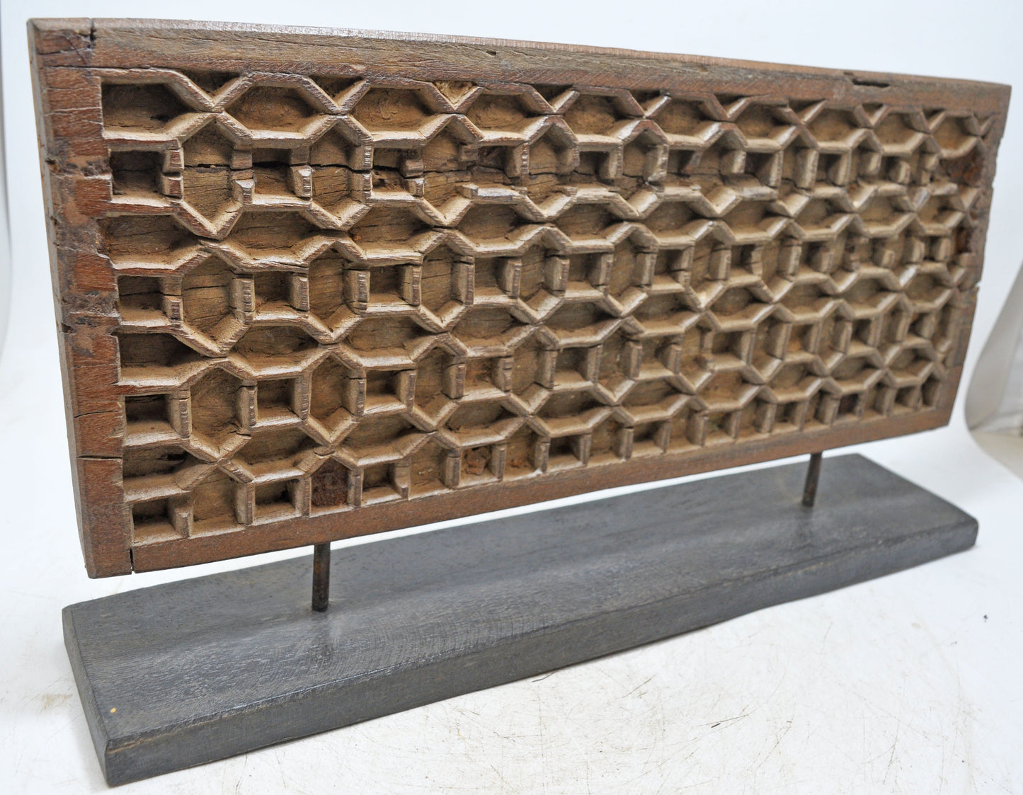 Antique Wooden Geometrical Carving Decorative Panel Original Old Fine Hand Carved