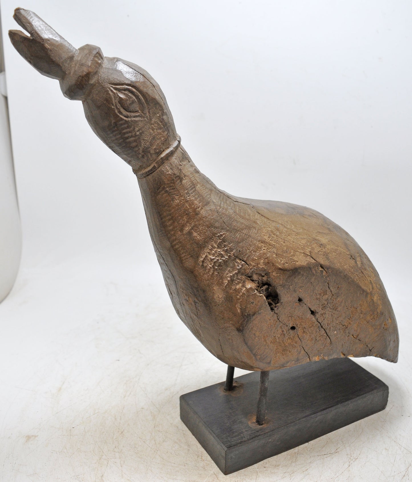 Antique Wooden Large Bird Crane Figurine Original Old Hand Carved