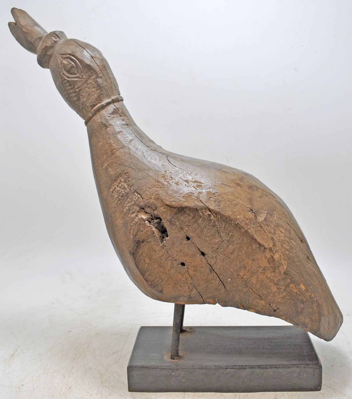Antique Wooden Large Bird Crane Figurine Original Old Hand Carved