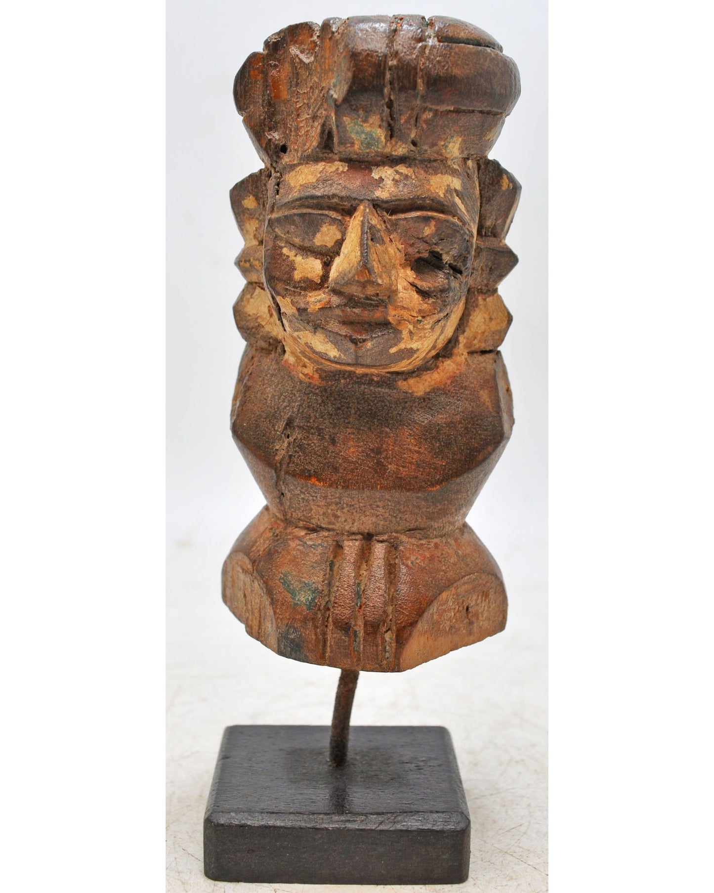 Vintage Wooden Man Figurine on Stand Original Old Hand Carved Painted