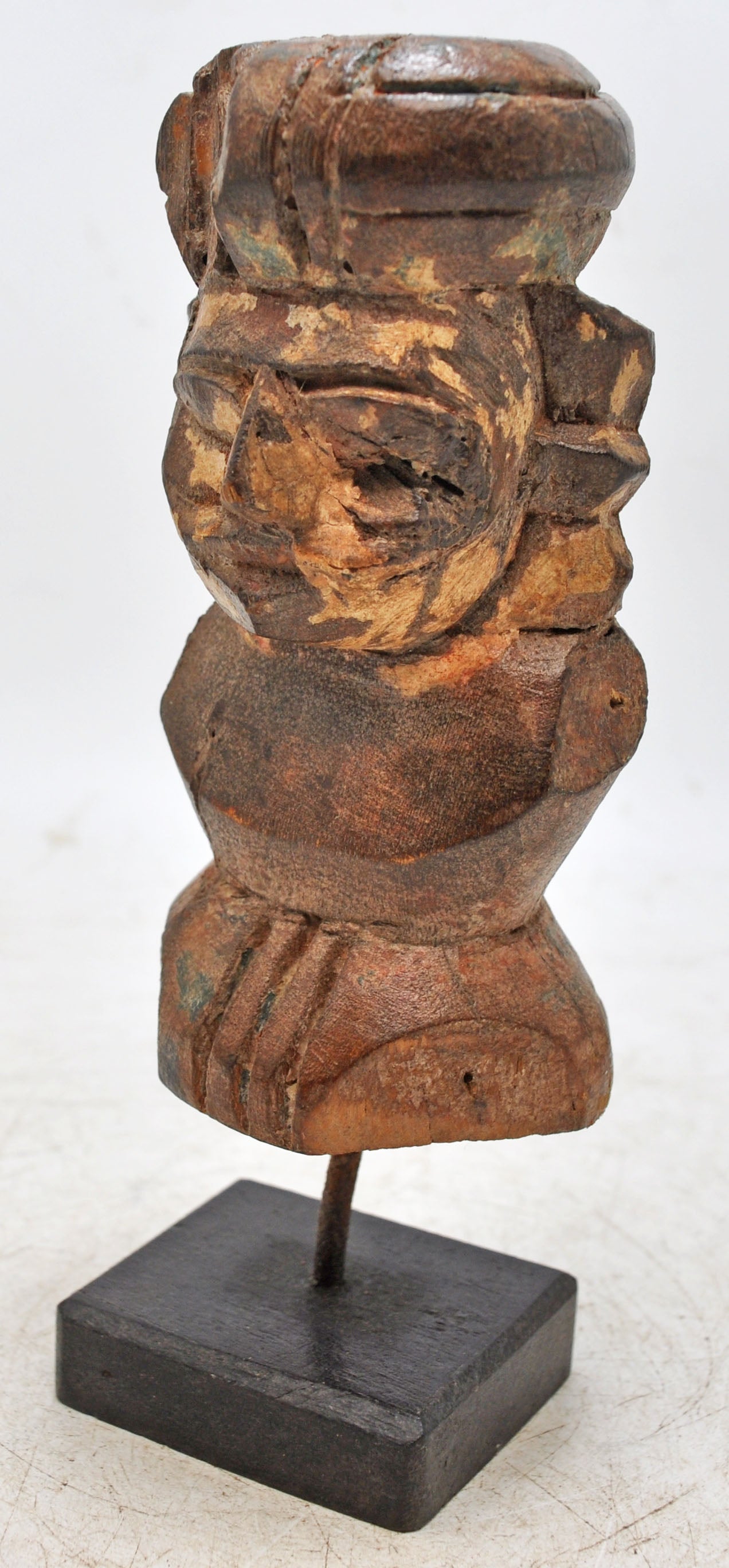 Vintage Wooden Man Figurine on Stand Original Old Hand Carved Painted