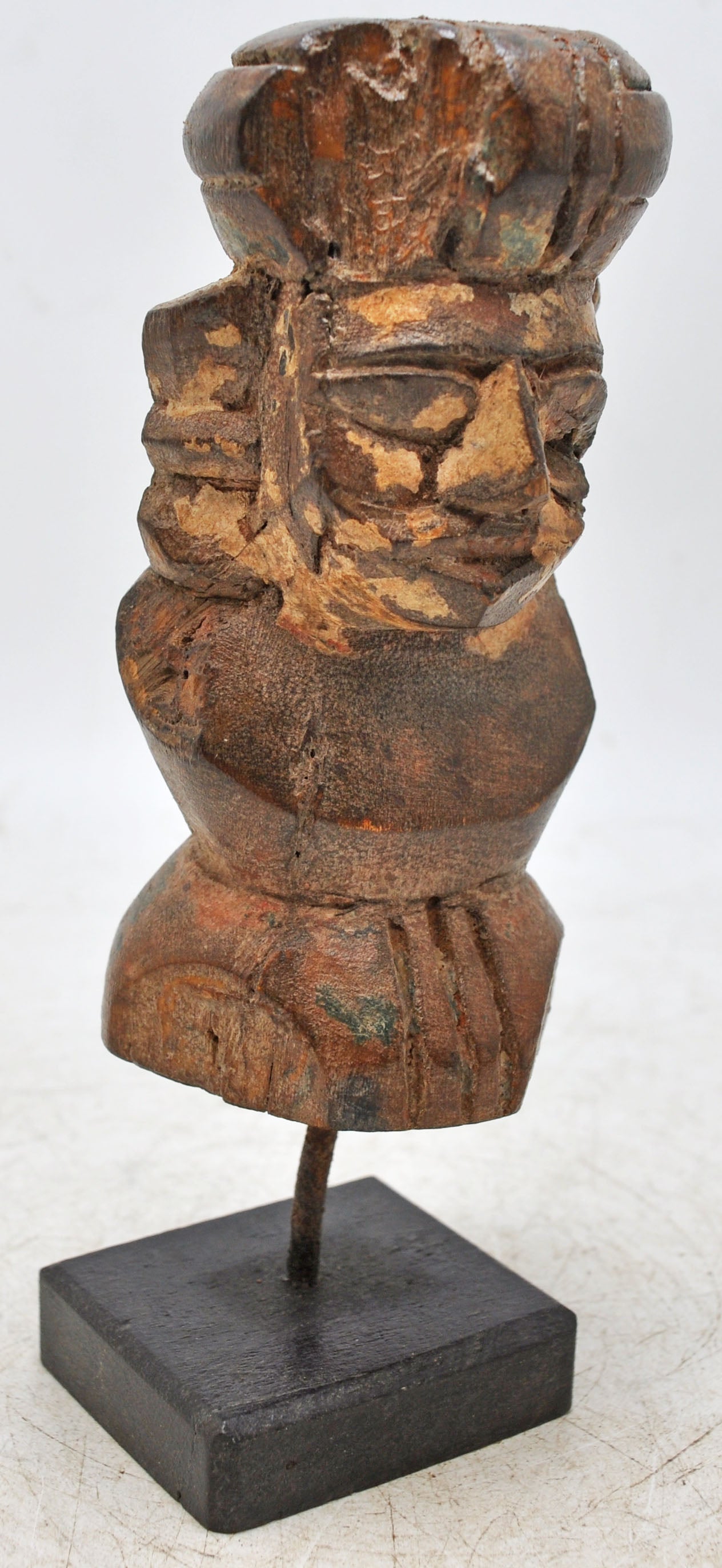 Vintage Wooden Man Figurine on Stand Original Old Hand Carved Painted