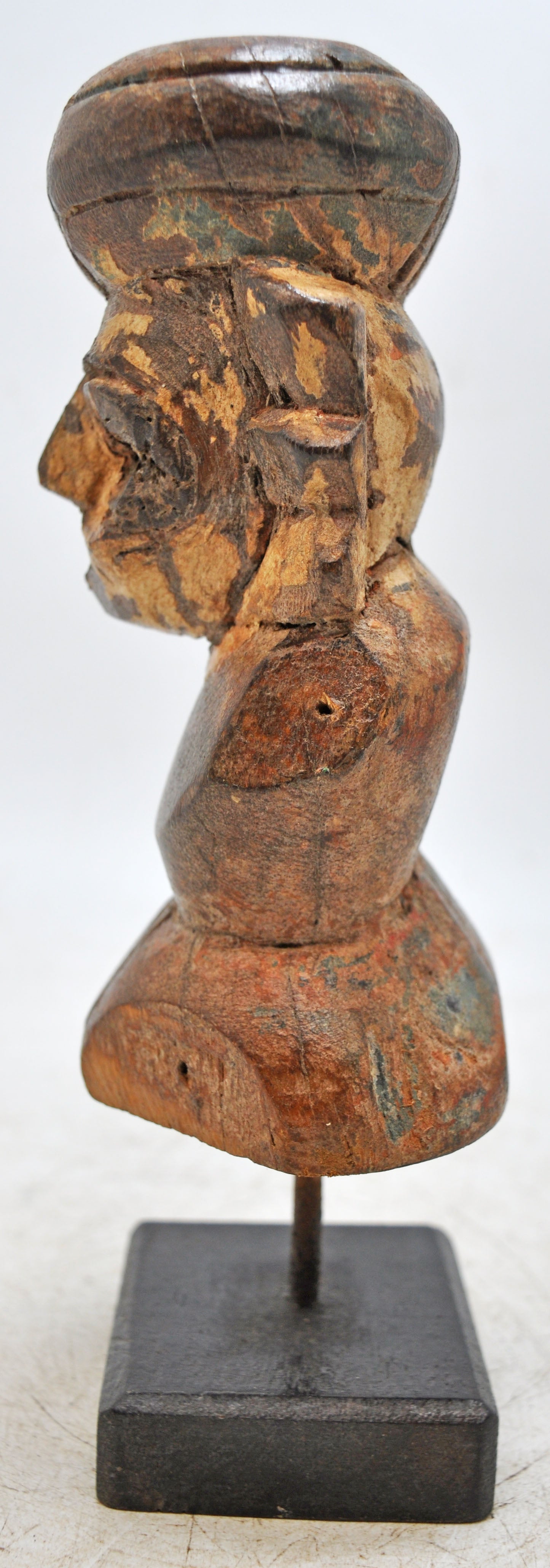 Vintage Wooden Man Figurine on Stand Original Old Hand Carved Painted
