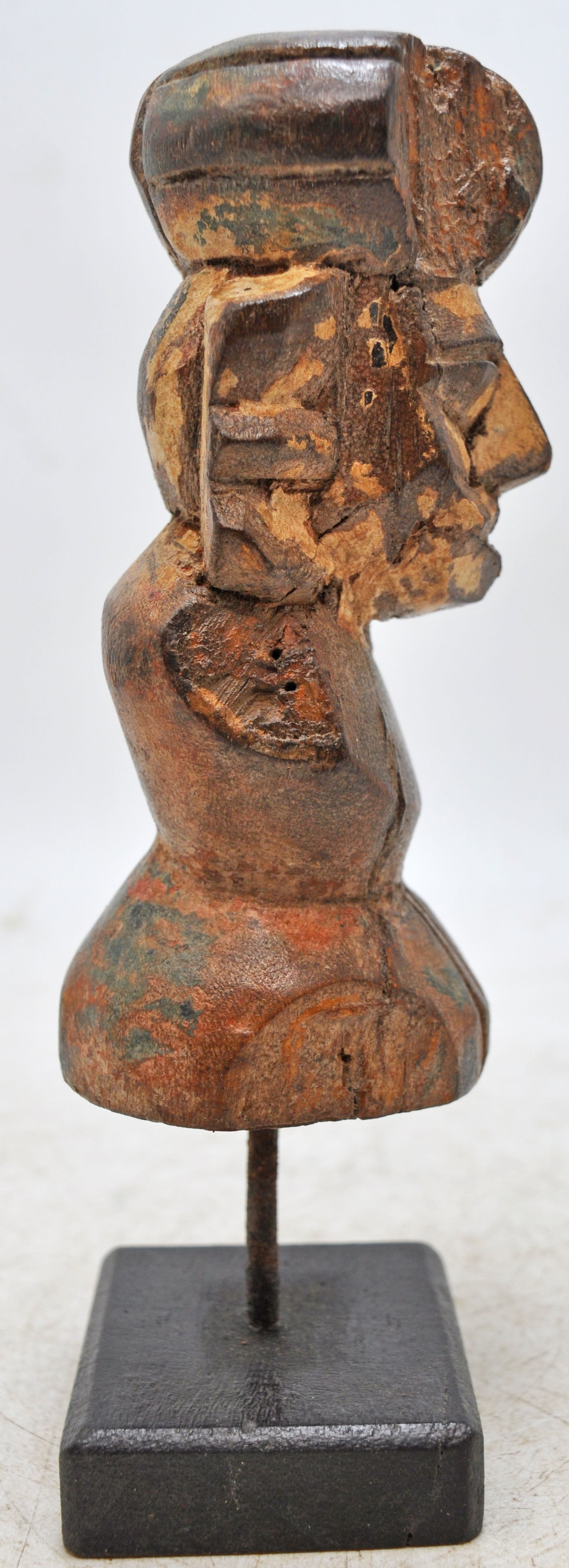 Vintage Wooden Man Figurine on Stand Original Old Hand Carved Painted