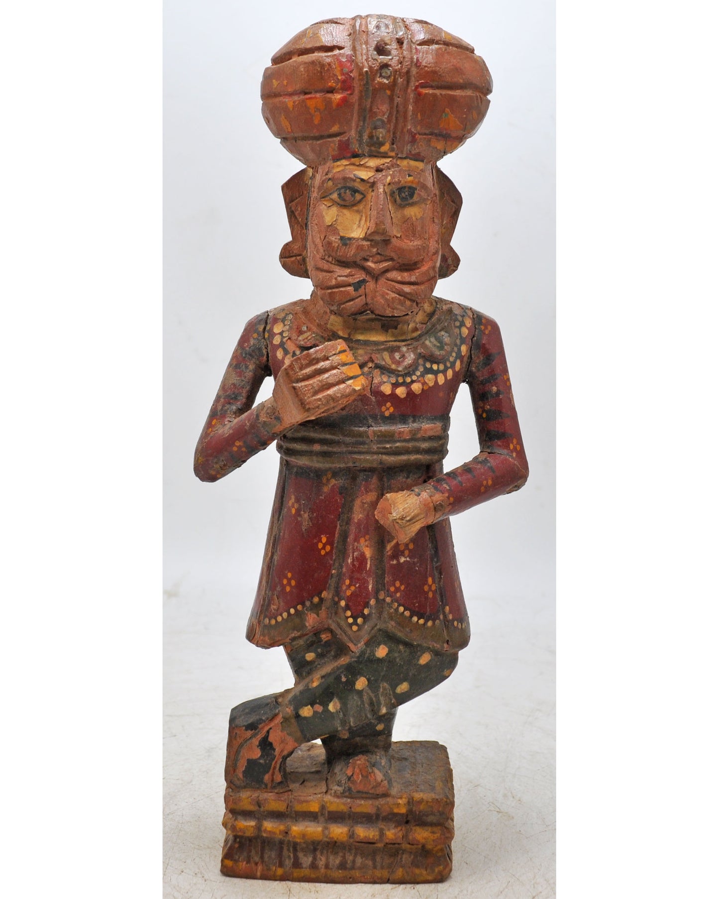 Vintage Wooden Man Figurine on Stand Original Old Hand Carved Painted