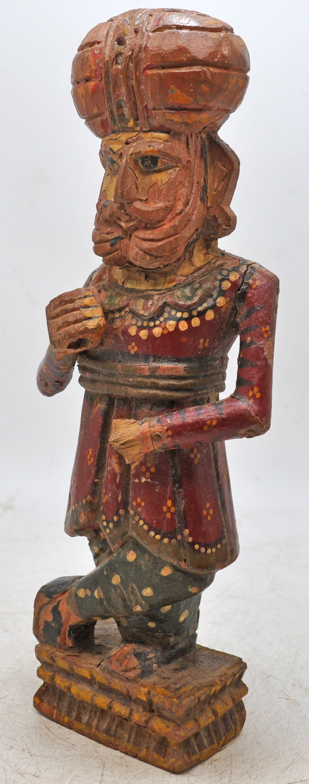 Vintage Wooden Man Figurine on Stand Original Old Hand Carved Painted