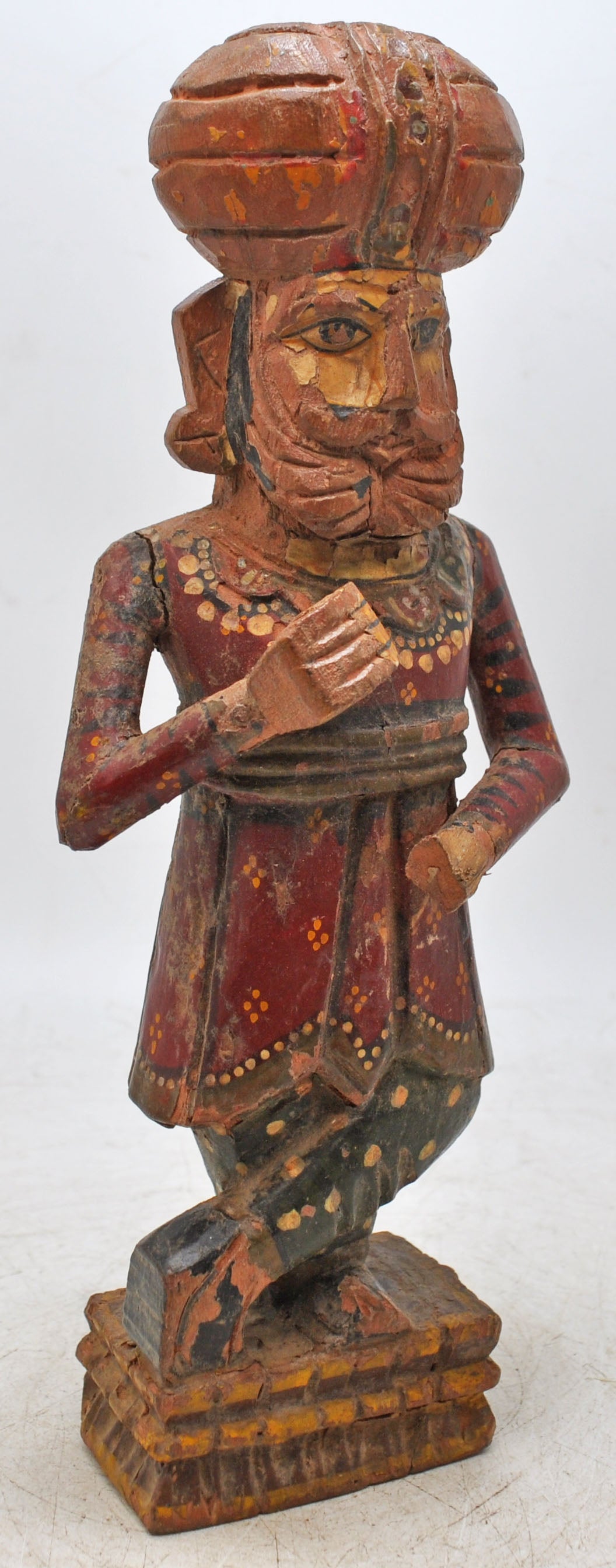 Vintage Wooden Man Figurine on Stand Original Old Hand Carved Painted