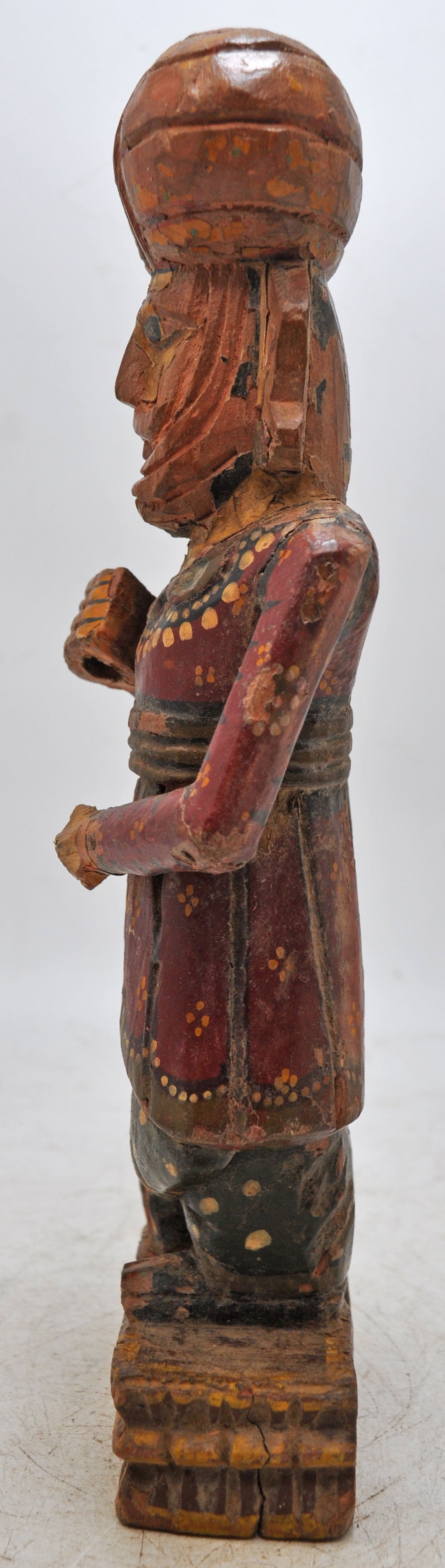 Vintage Wooden Man Figurine on Stand Original Old Hand Carved Painted
