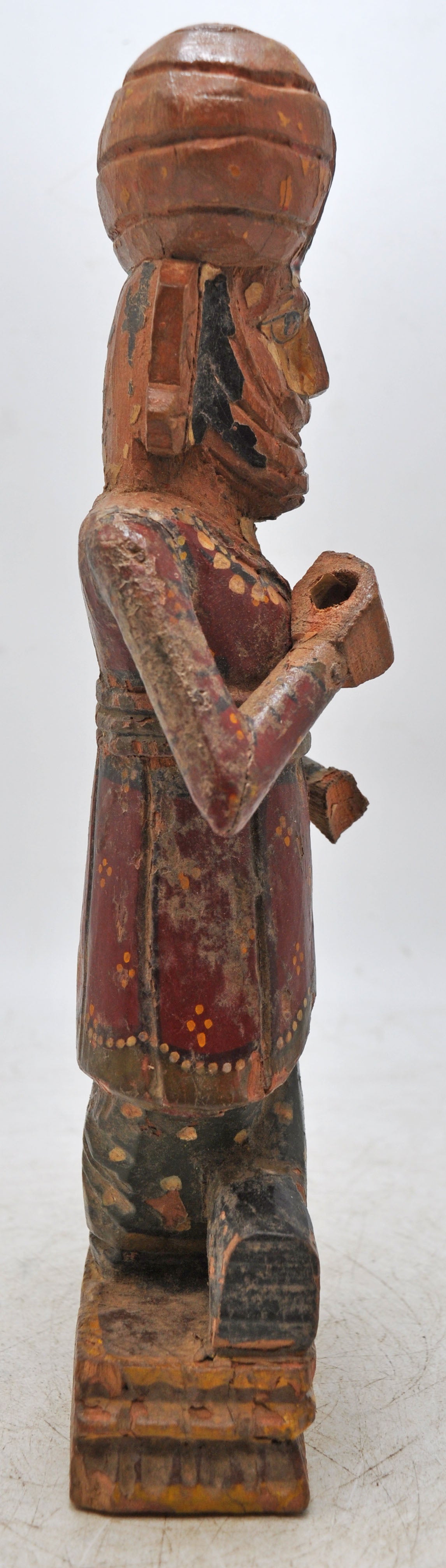Vintage Wooden Man Figurine on Stand Original Old Hand Carved Painted