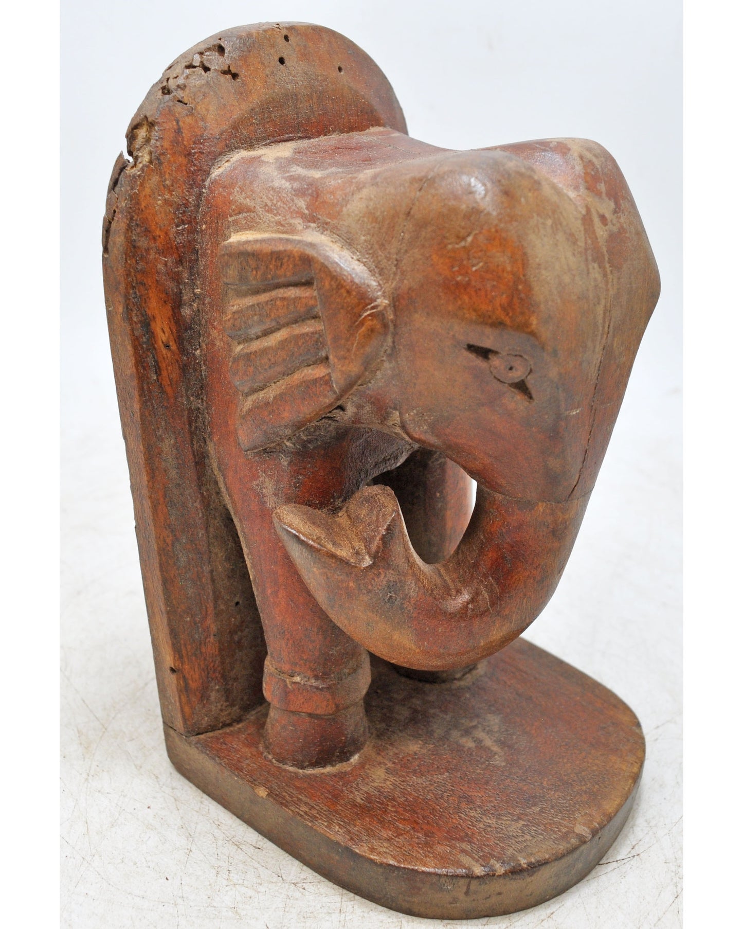 Vintage Wooden Elephant Figurine Bookend Original Old Hand Carved