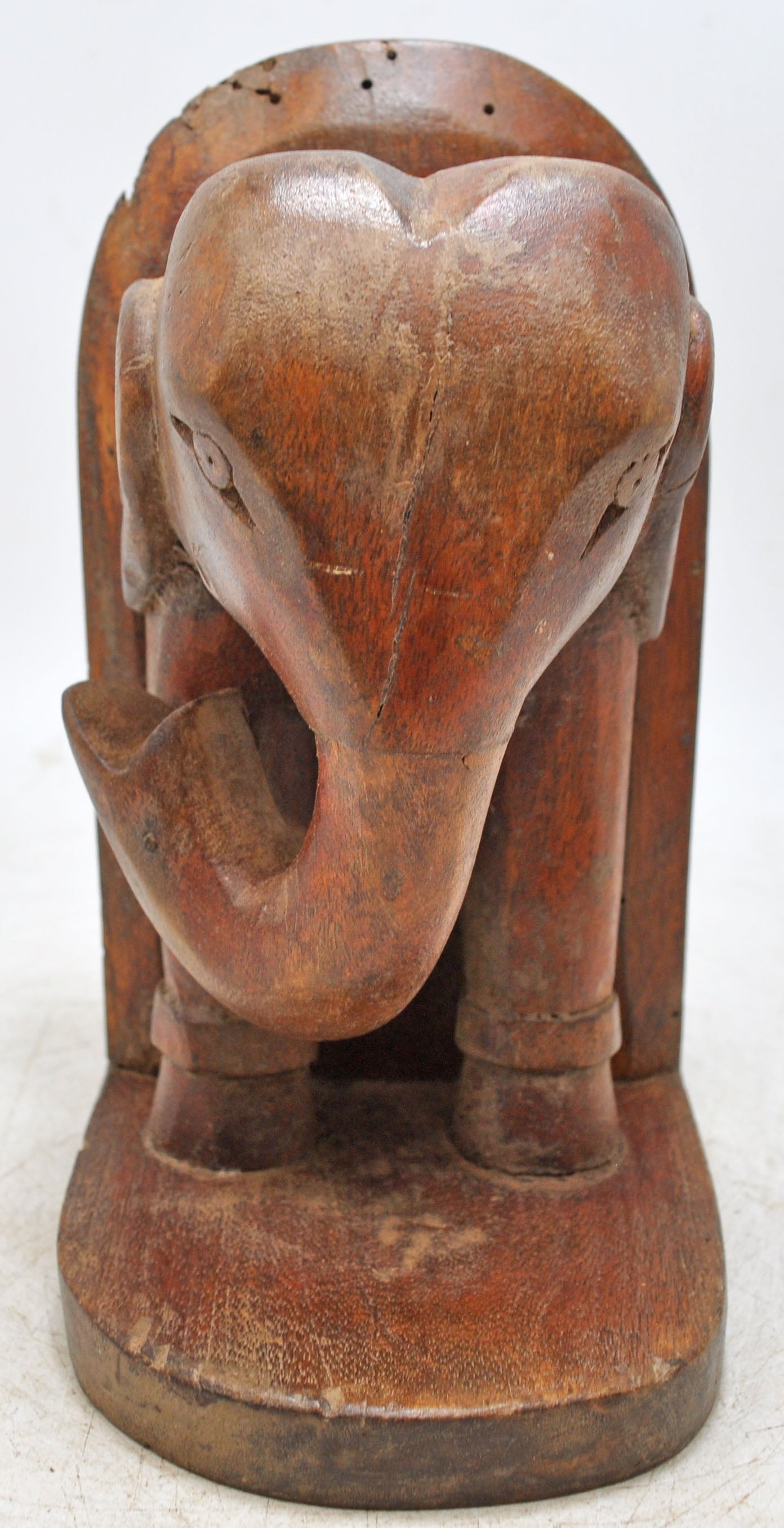 Vintage Wooden Elephant Figurine Bookend Original Old Hand Carved