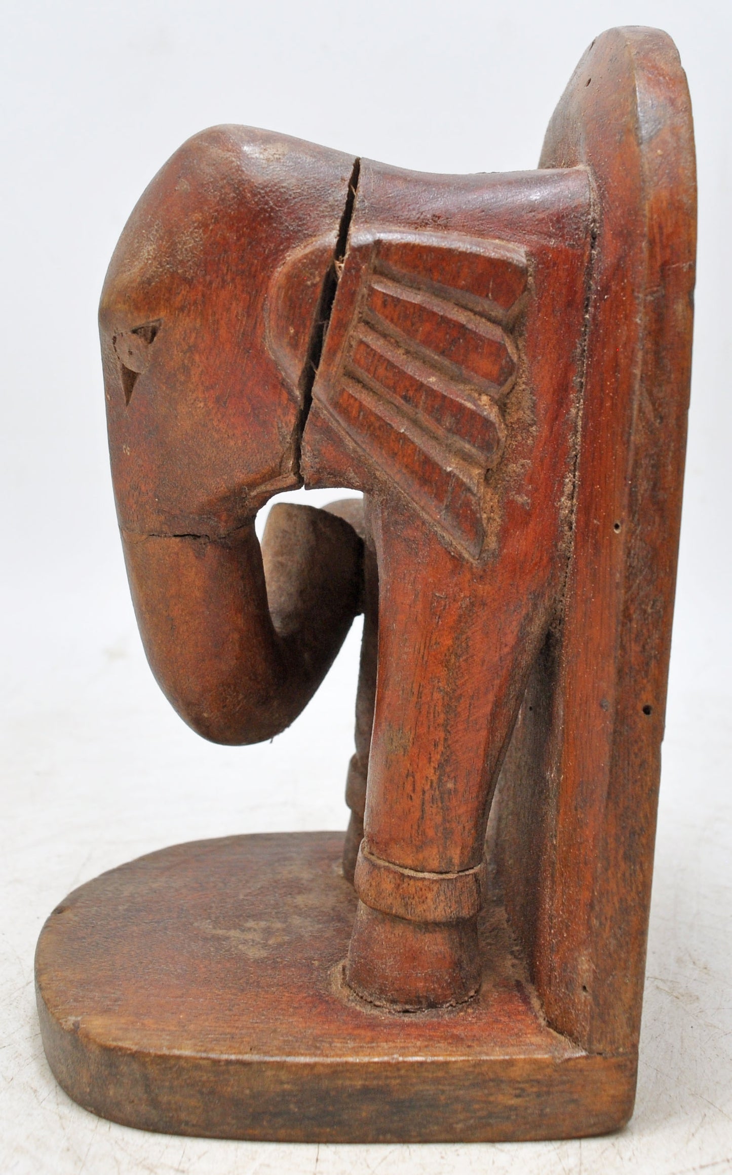 Vintage Wooden Elephant Figurine Bookend Original Old Hand Carved