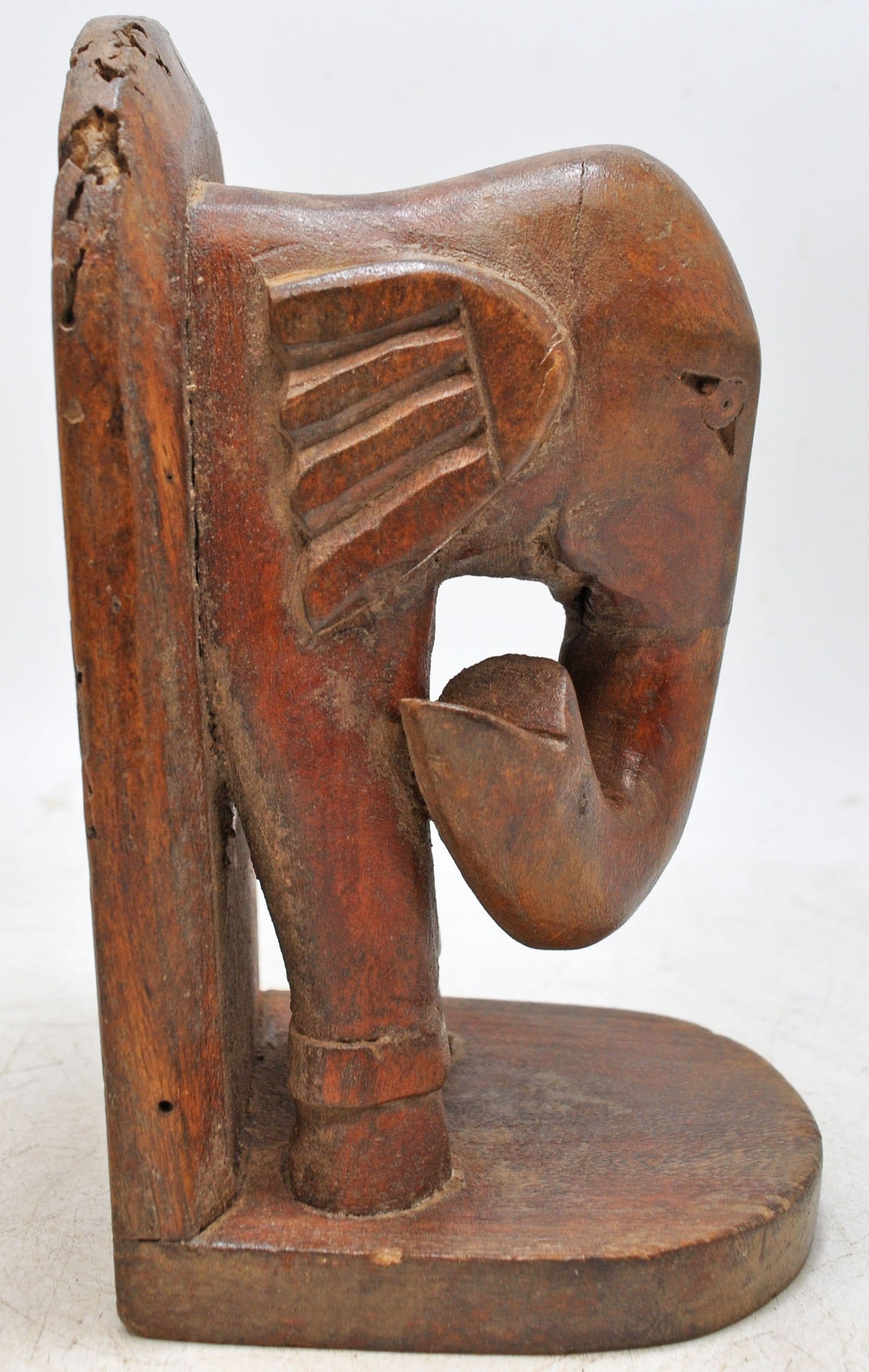 Vintage Wooden Elephant Figurine Bookend Original Old Hand Carved