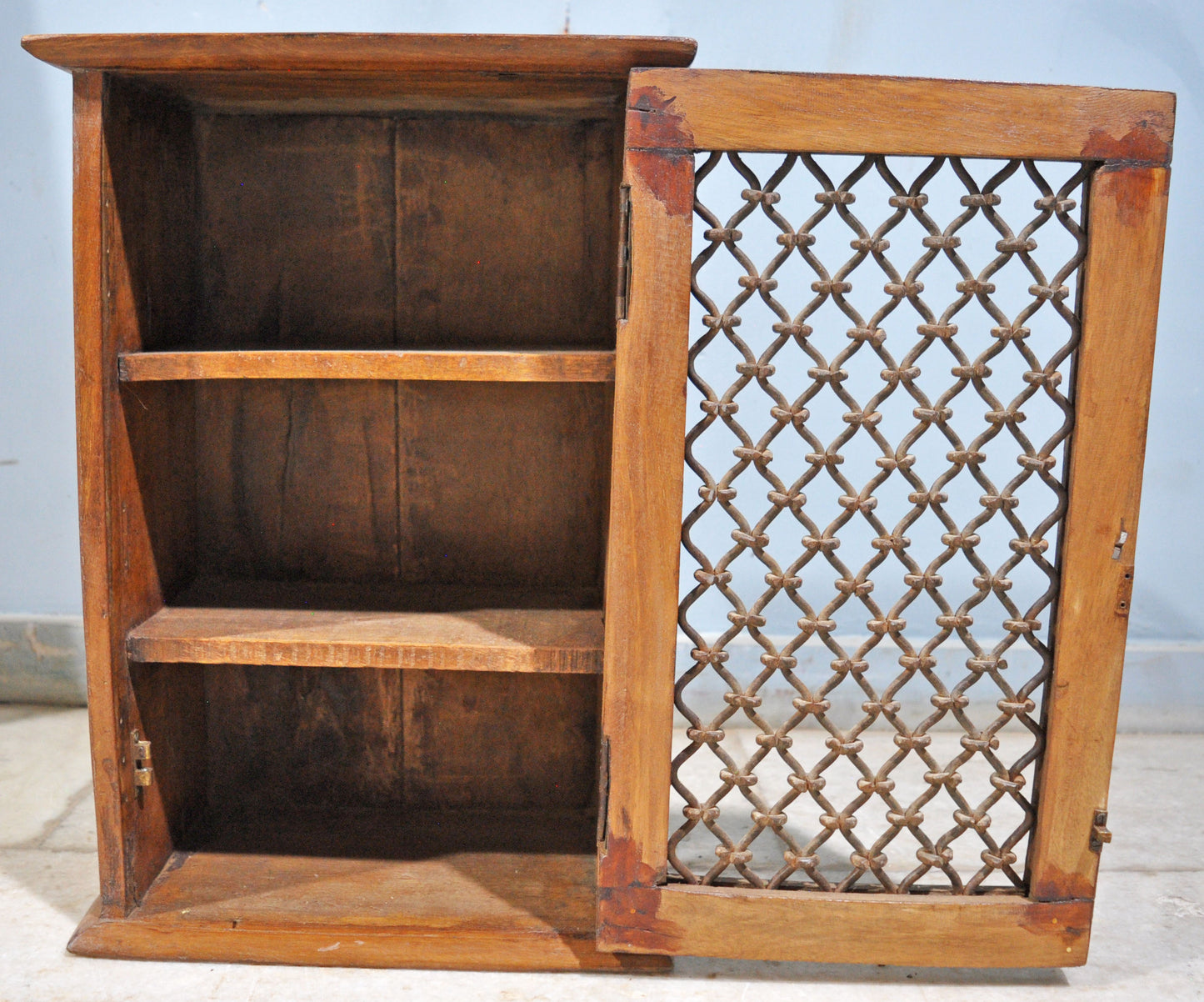 Vintage Wooden Side Kitchen Cabinet Original Old Hand Crafted Iron Grill