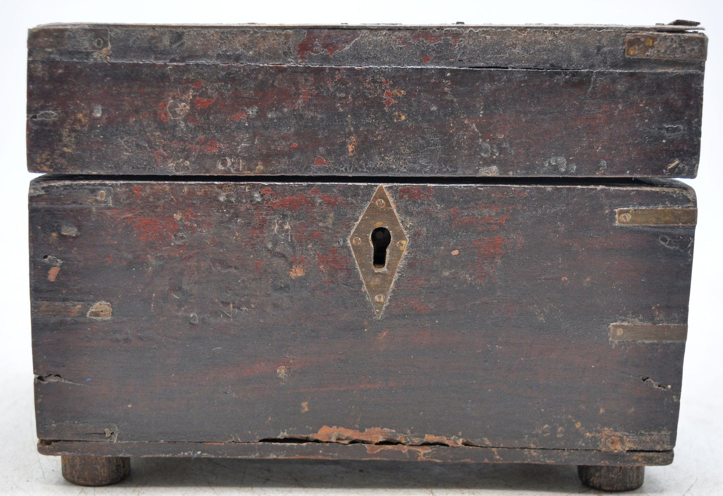 Antique Wooden Jewellery Box Original Old Hand Crafted Brass Fitted