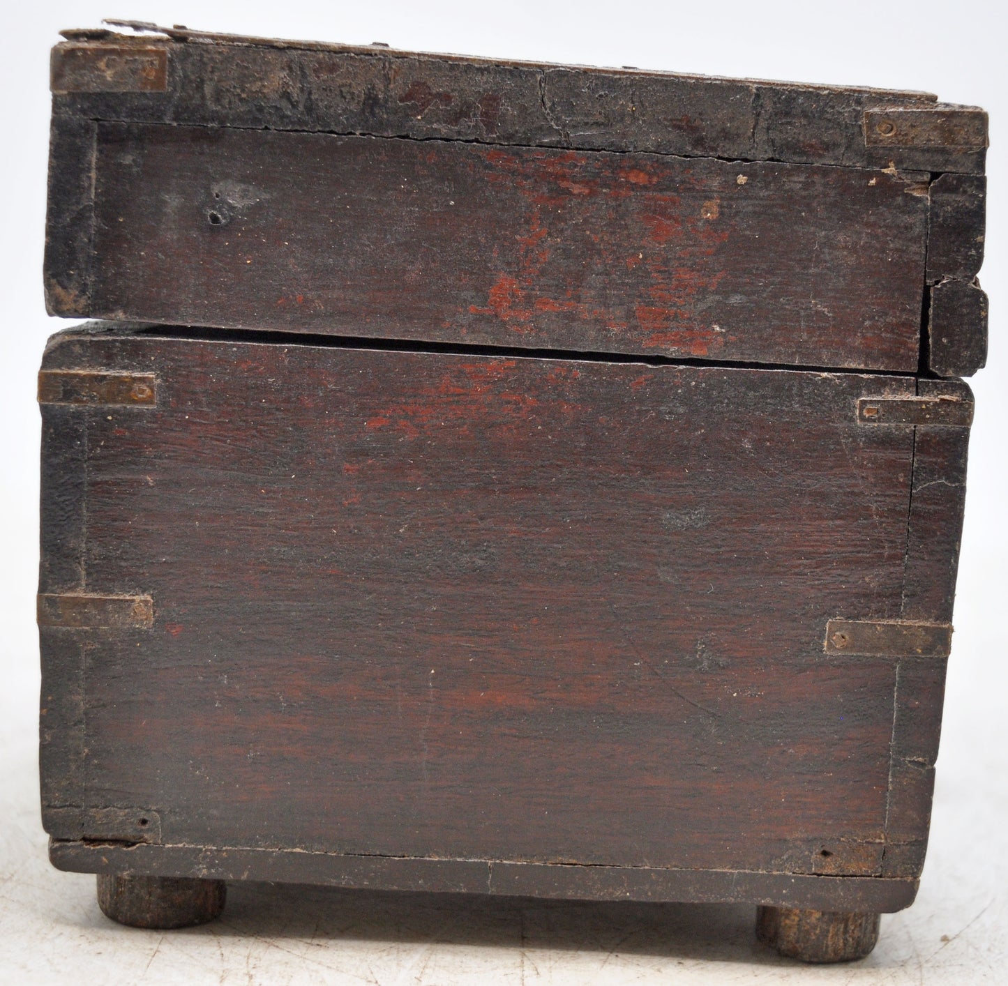 Antique Wooden Jewellery Box Original Old Hand Crafted Brass Fitted