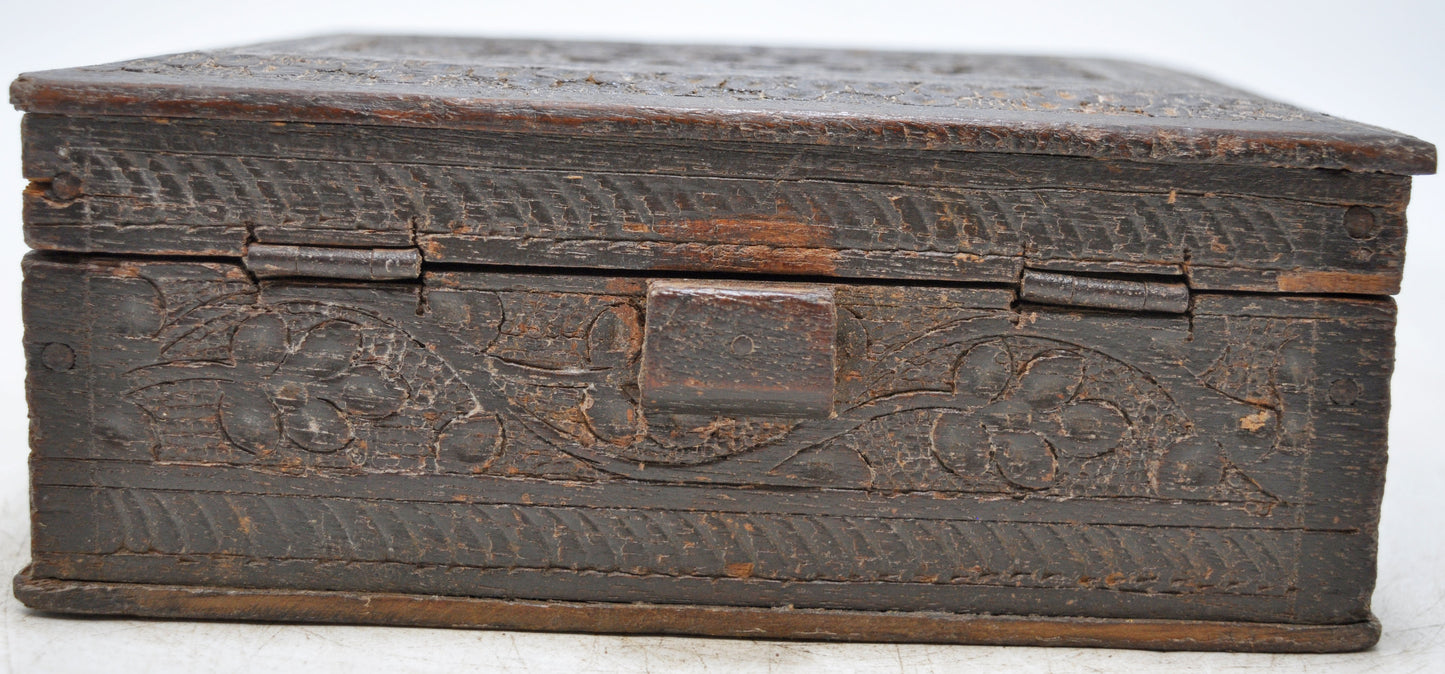 Antique Wooden Jewellery Storage Box Original Old Hand Fine Carved