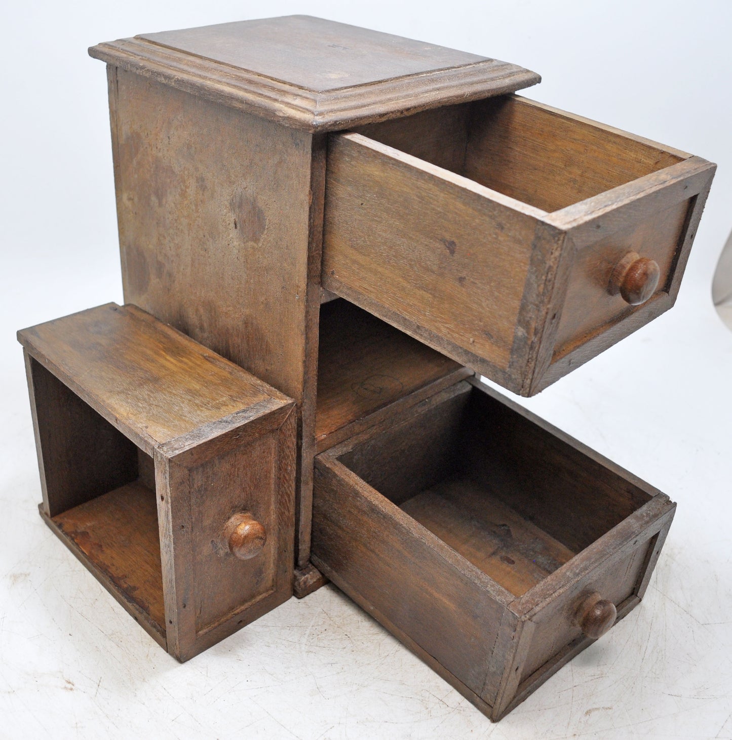 Vintage Wooden Tall 3 Drawer Storage Box Chest Original Old Hand Crafted