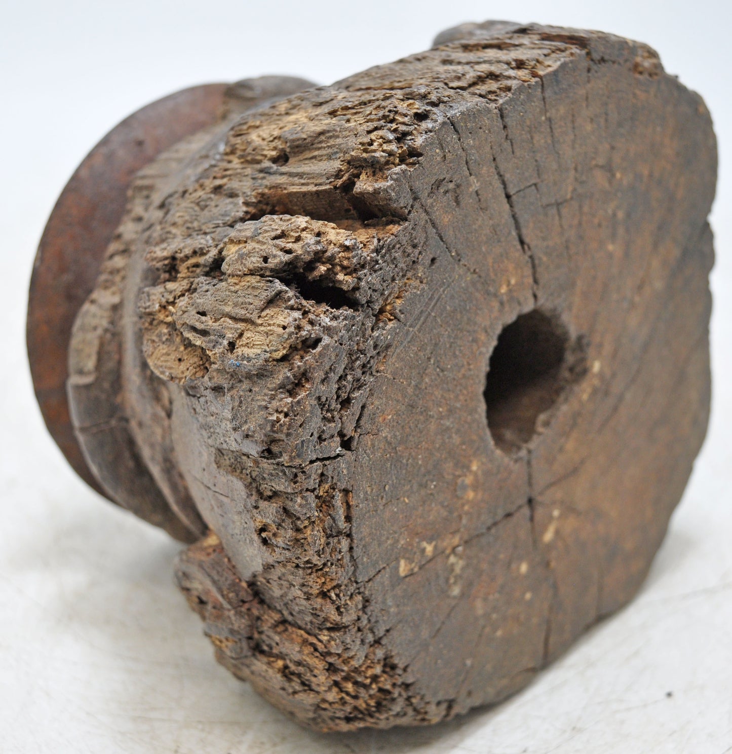 Antique Wooden Small Pillar Base Candle Holder Original Old Hand Carved