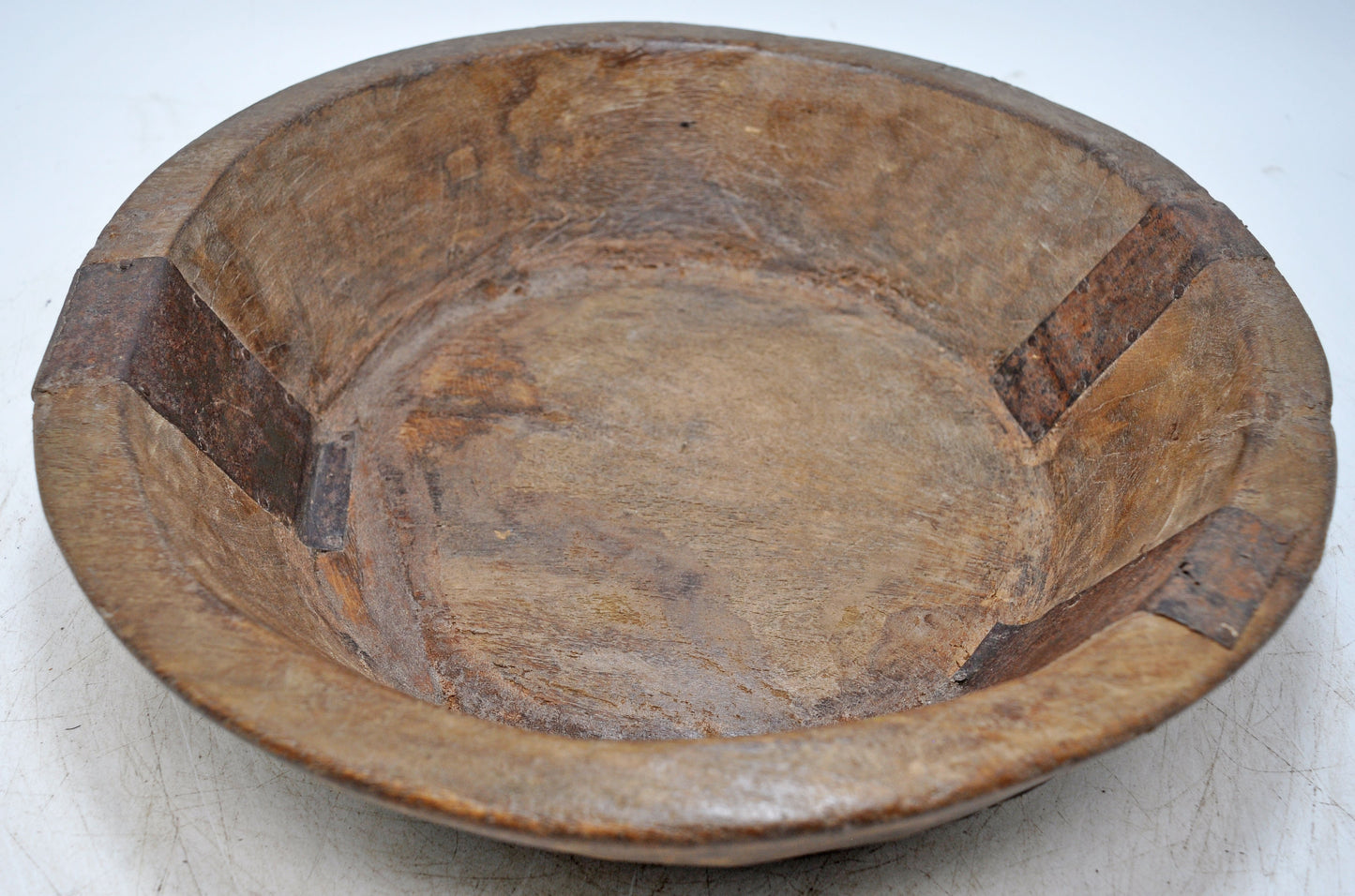Antique Wooden Roung Dough Kneading Parat Bowl Original Old Hand Carved