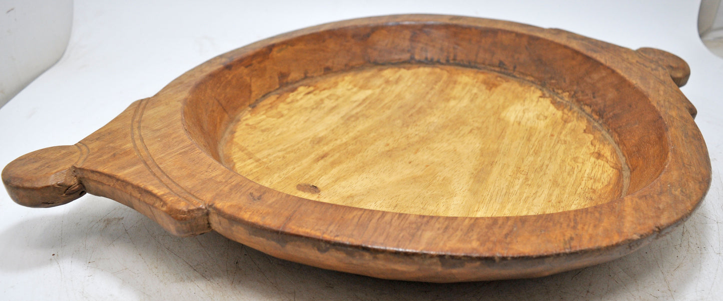 Antique Wooden Roung Dough Kneading Parat Bowl Original Old Hand Carved