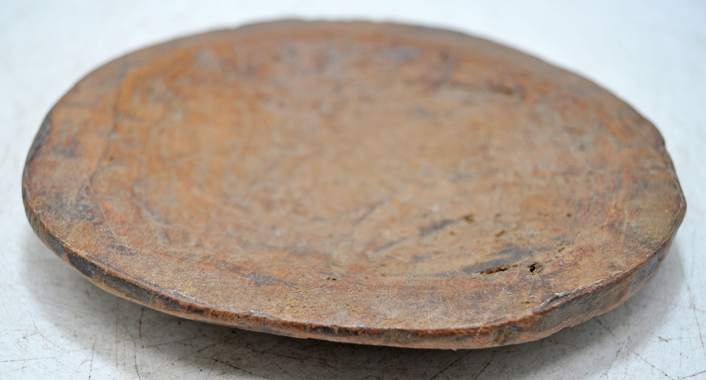 Antique Wooden Round Plate Original Old Hand Carved