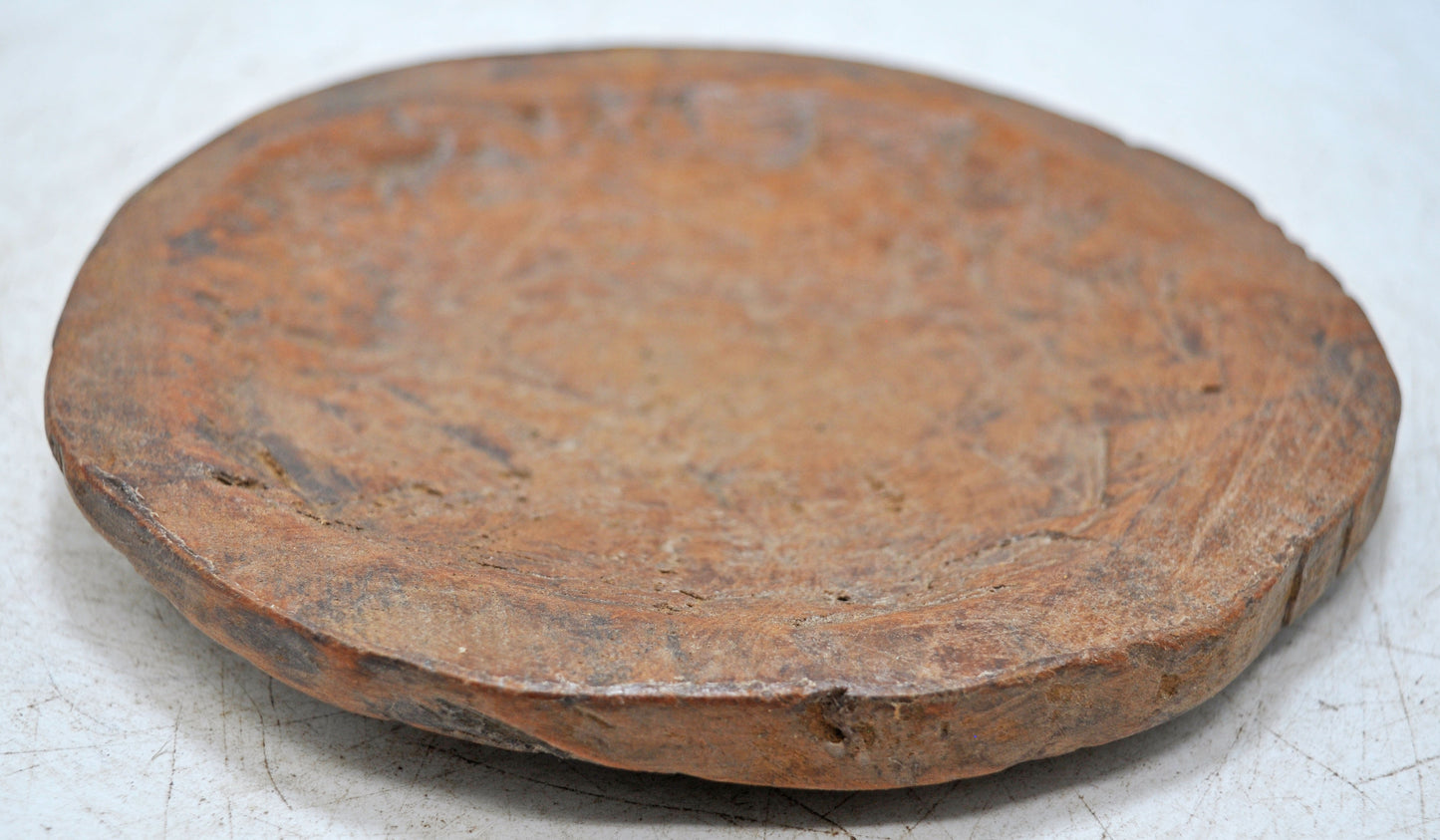 Antique Wooden Round Plate Original Old Hand Carved