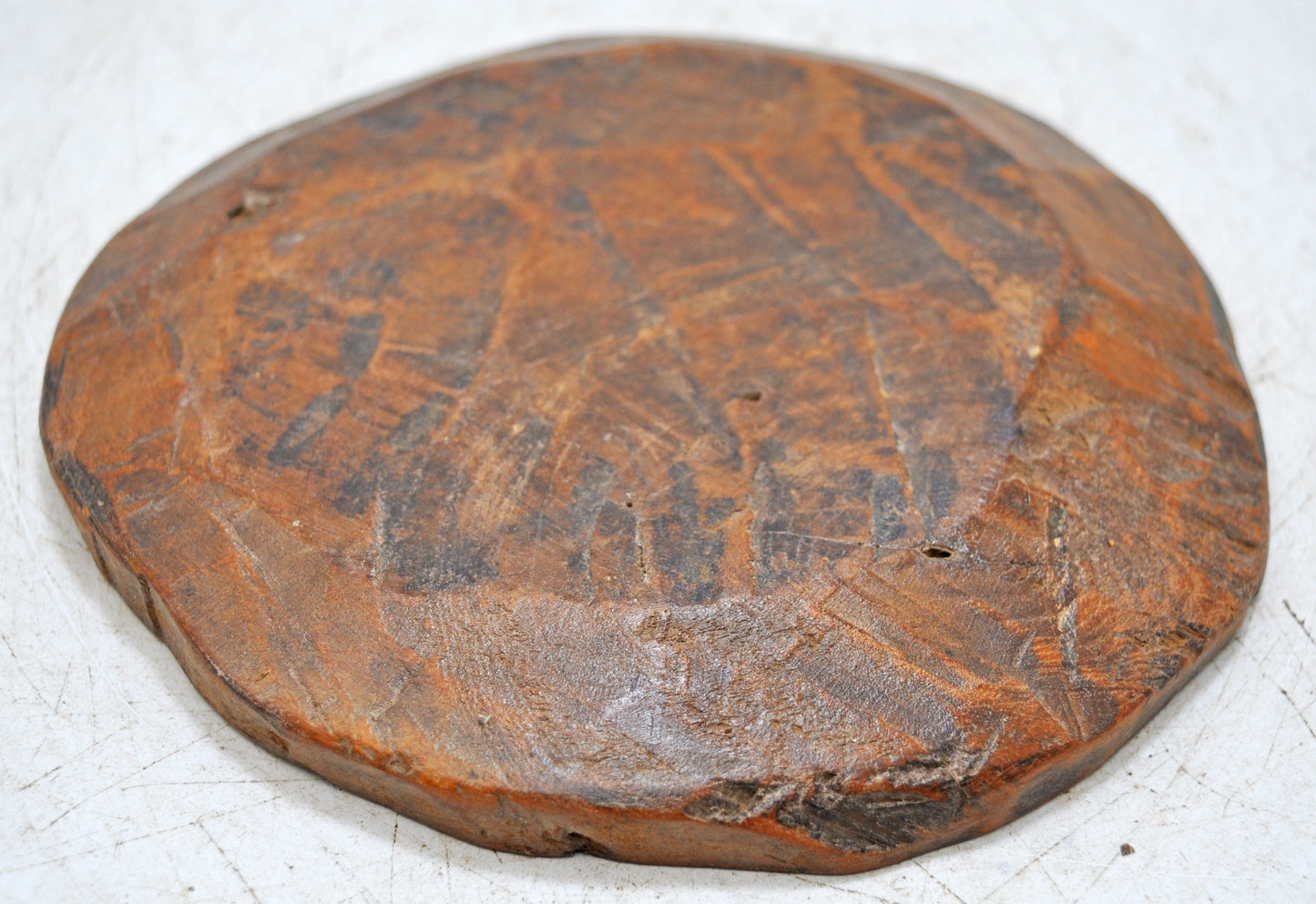 Antique Wooden Round Plate Original Old Hand Carved