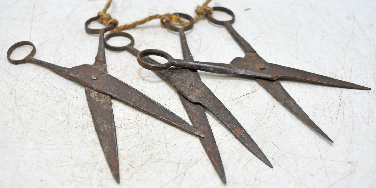 Lot of 3 Antique Iron Small Scissors Original Old Hand Crafted Engraved