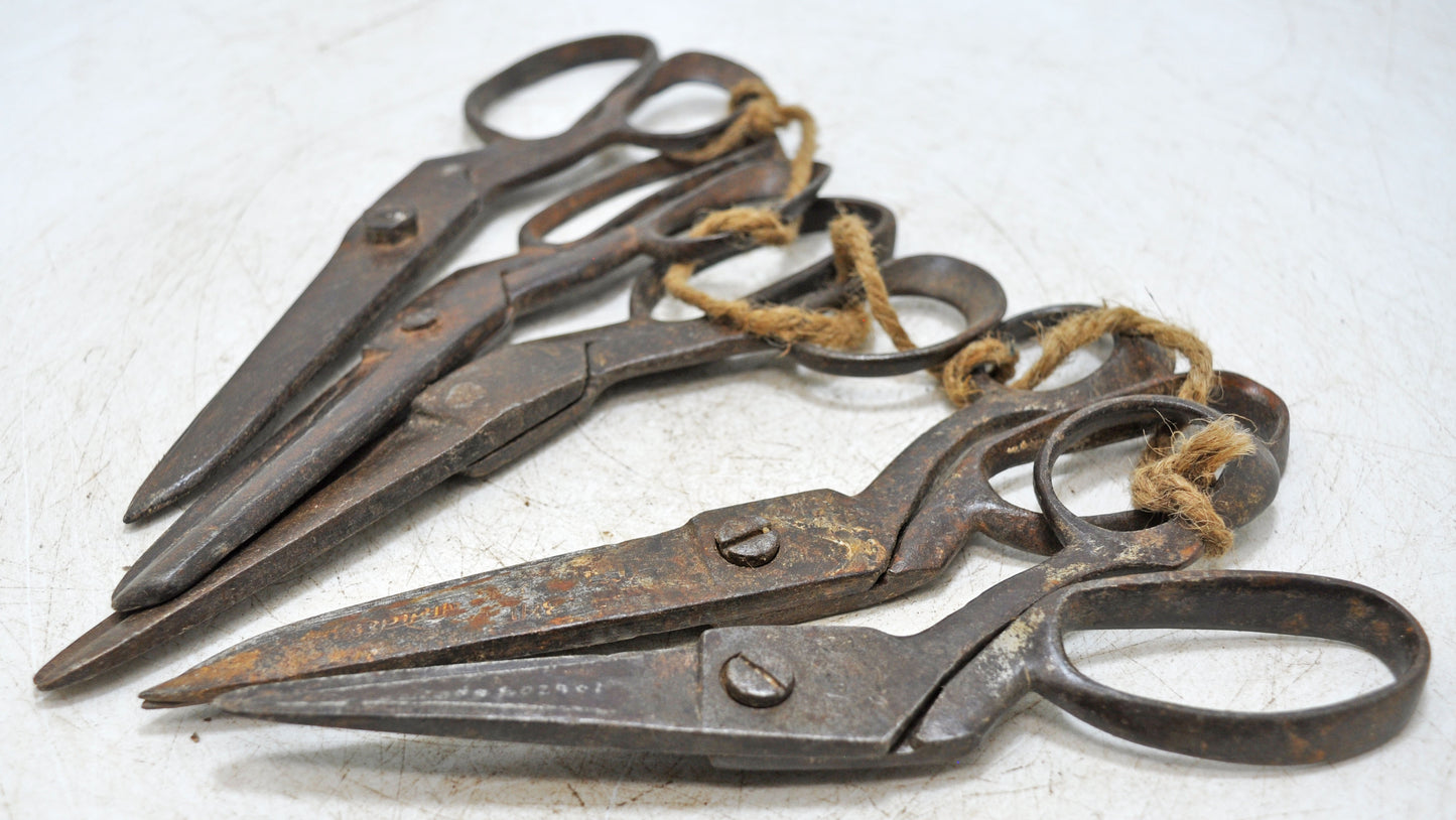 Lot of 5 Antique Iron Old Long Tailor's Scissors Original Old Hand Crafted